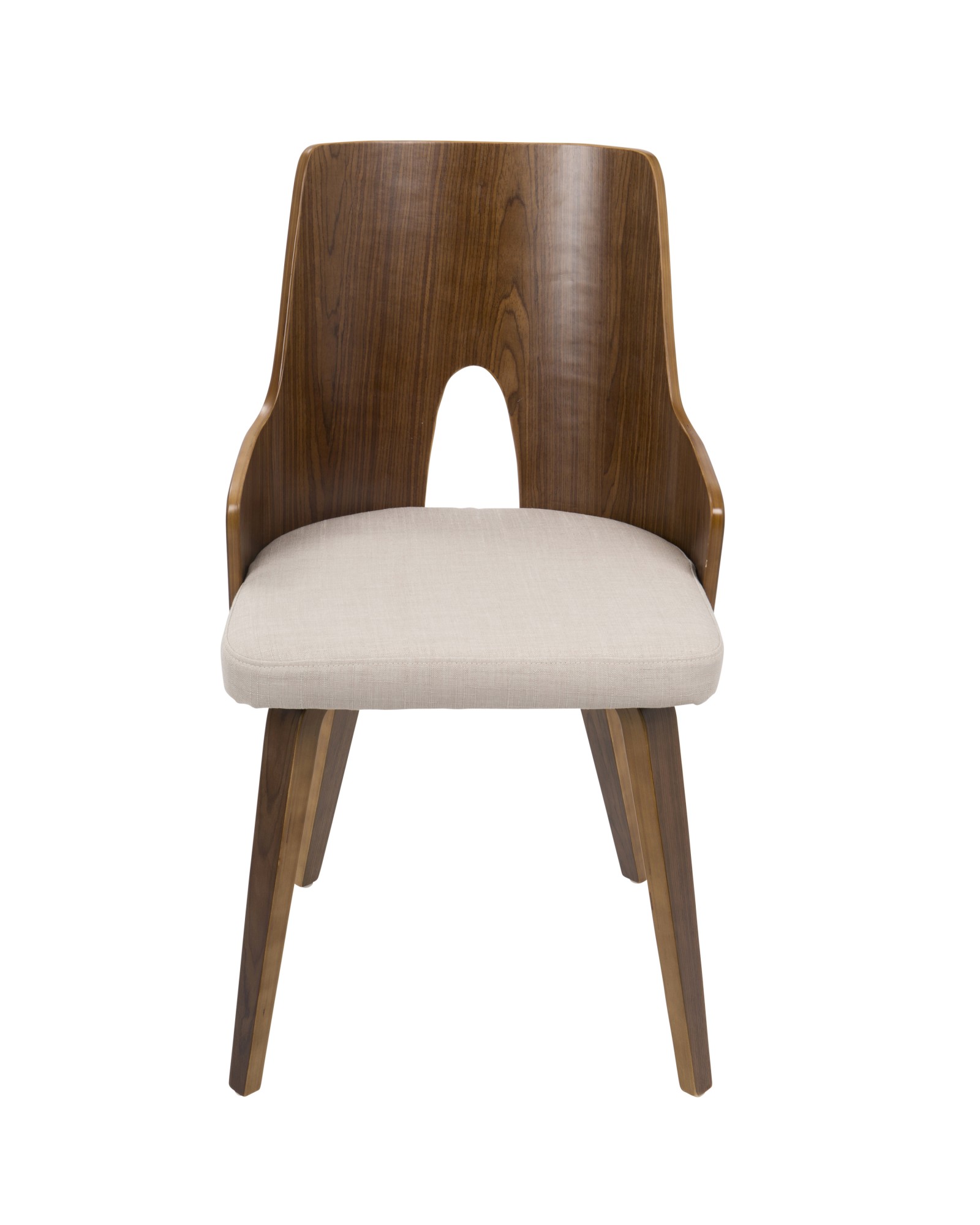 Ariana Mid-Century Modern Dining/Accent Chair in Walnut and Beige Fabric - Set of 2