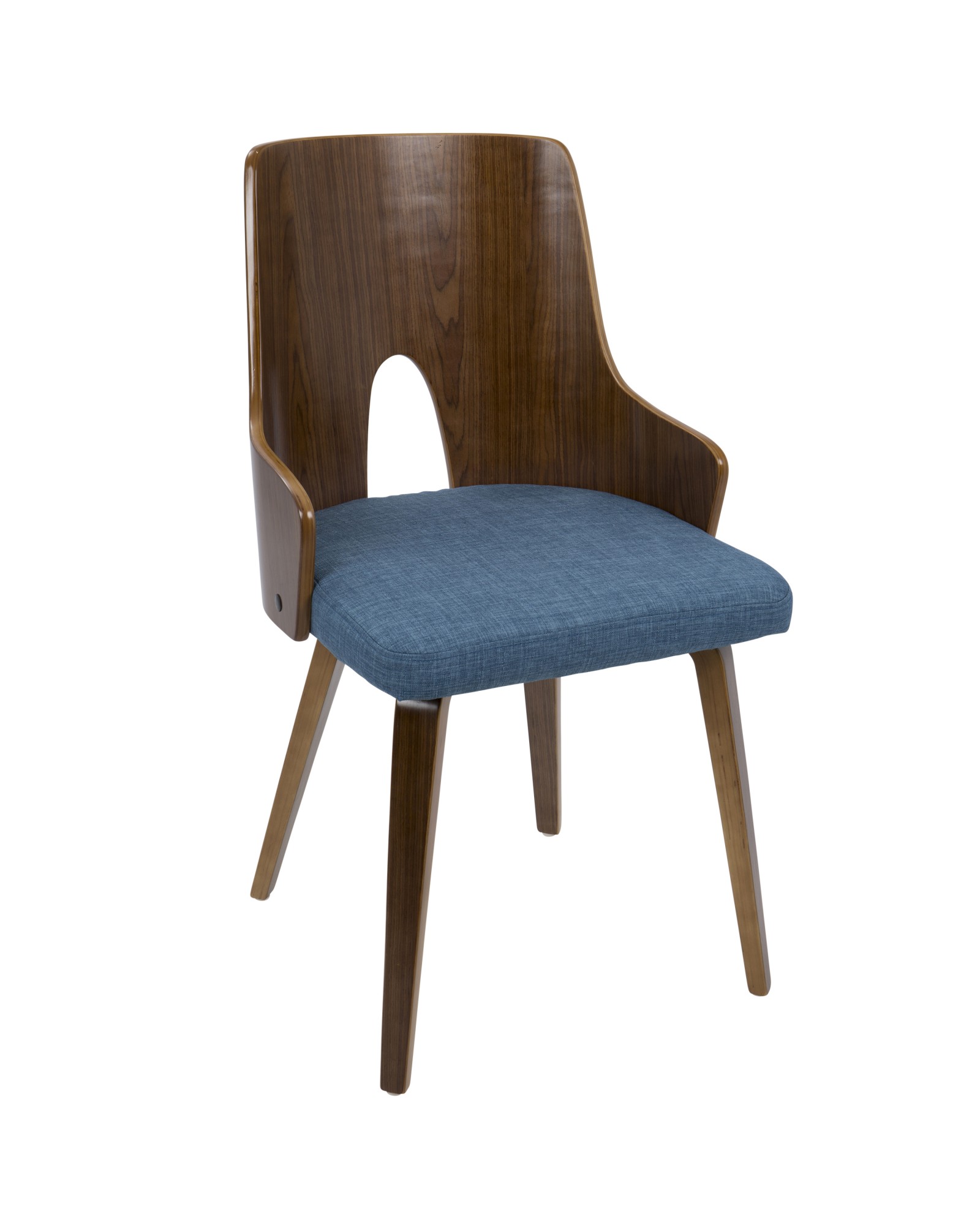 Ariana Mid-Century Modern Dining/Accent Chair in Walnut and Blue Fabric - Set of 2