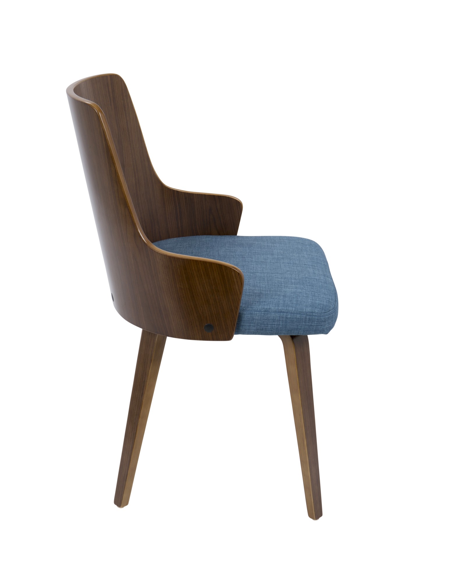 Ariana Mid-Century Modern Dining/Accent Chair in Walnut and Blue Fabric - Set of 2