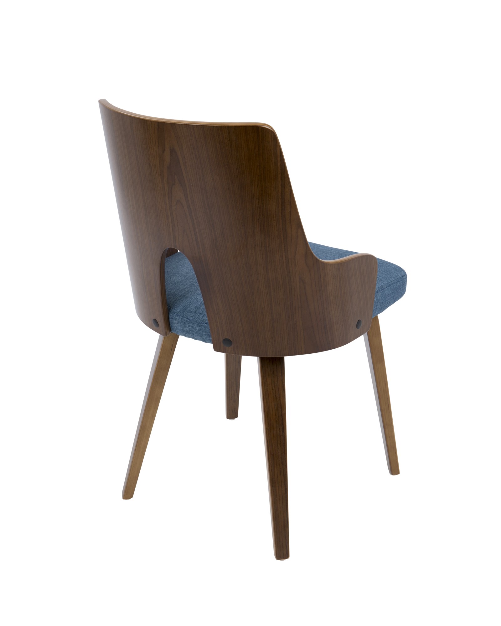 Ariana Mid-Century Modern Dining/Accent Chair in Walnut and Blue Fabric - Set of 2