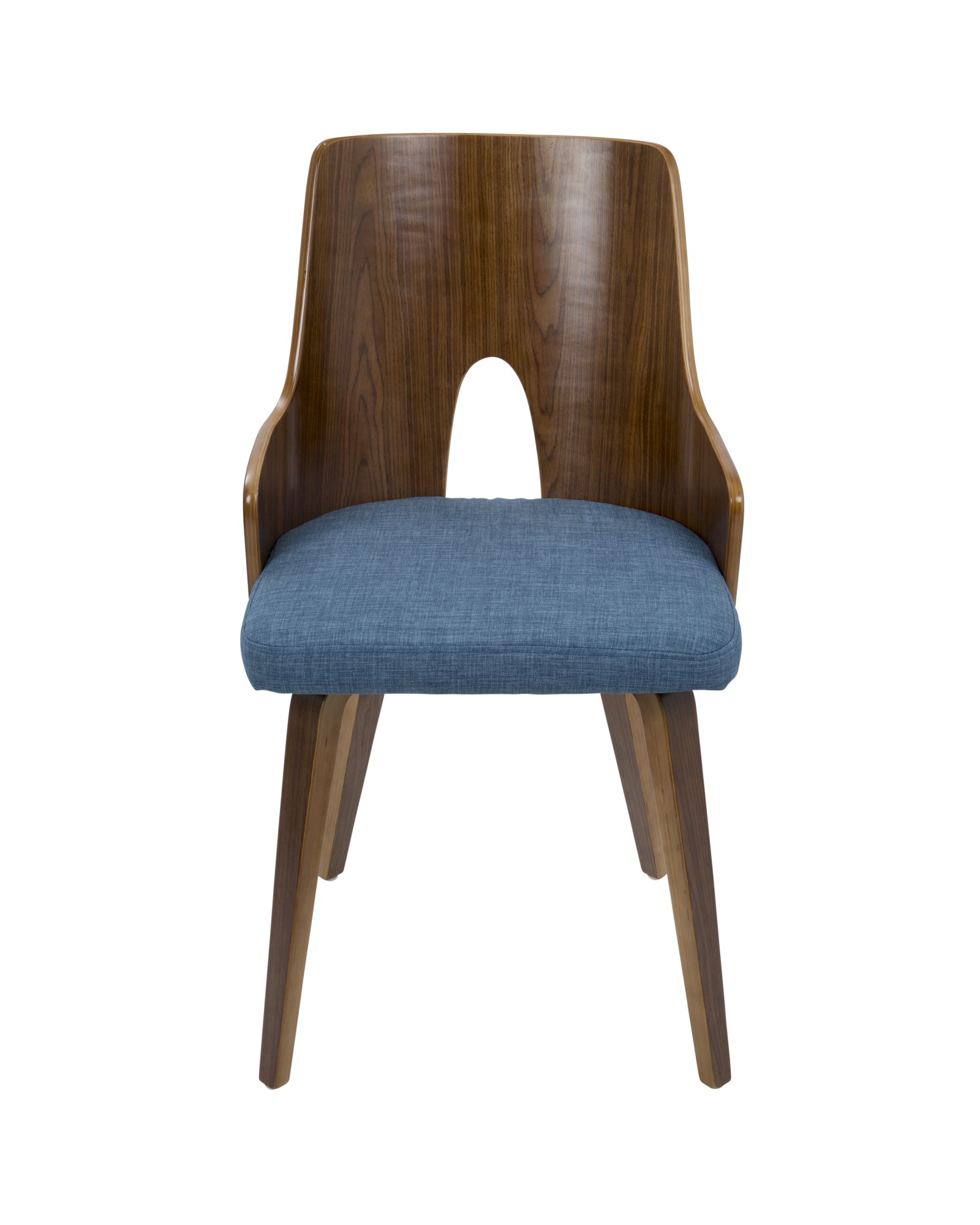 Ariana Mid-Century Modern Dining/Accent Chair in Walnut and Blue Fabric - Set of 2