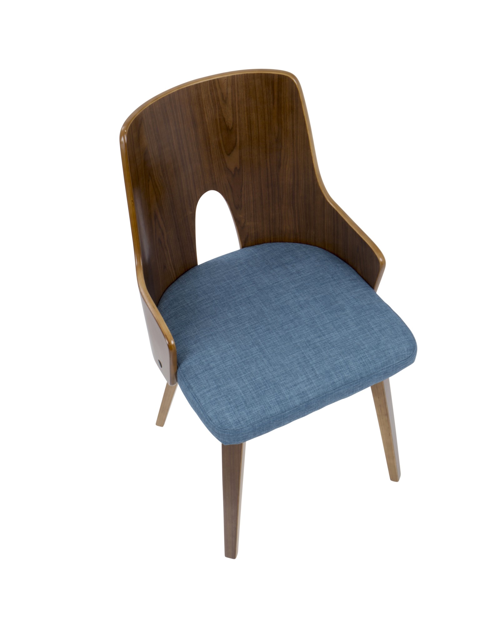 Ariana Mid-Century Modern Dining/Accent Chair in Walnut and Blue Fabric - Set of 2