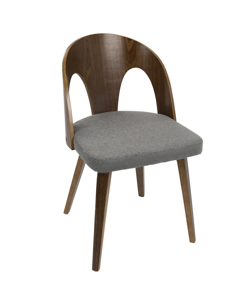 Ava Mid-Century Modern Dining/Accent Chair in Walnut and Grey Fabric