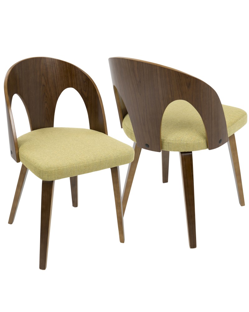 Ava Mid-Century Modern Dining/Accent Chair in Walnut and Yellow Fabric