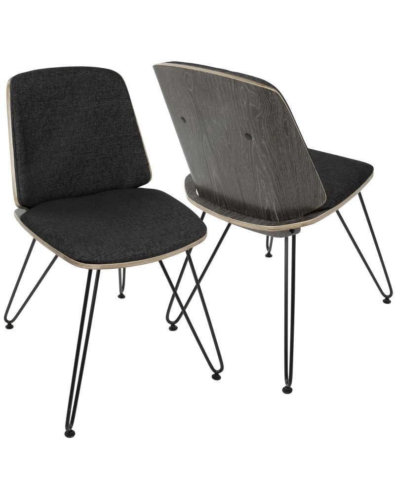 Avery Mid-Century Modern Dining/Accent Chair in Dark Grey Wood and Black Fabric - Set of 2