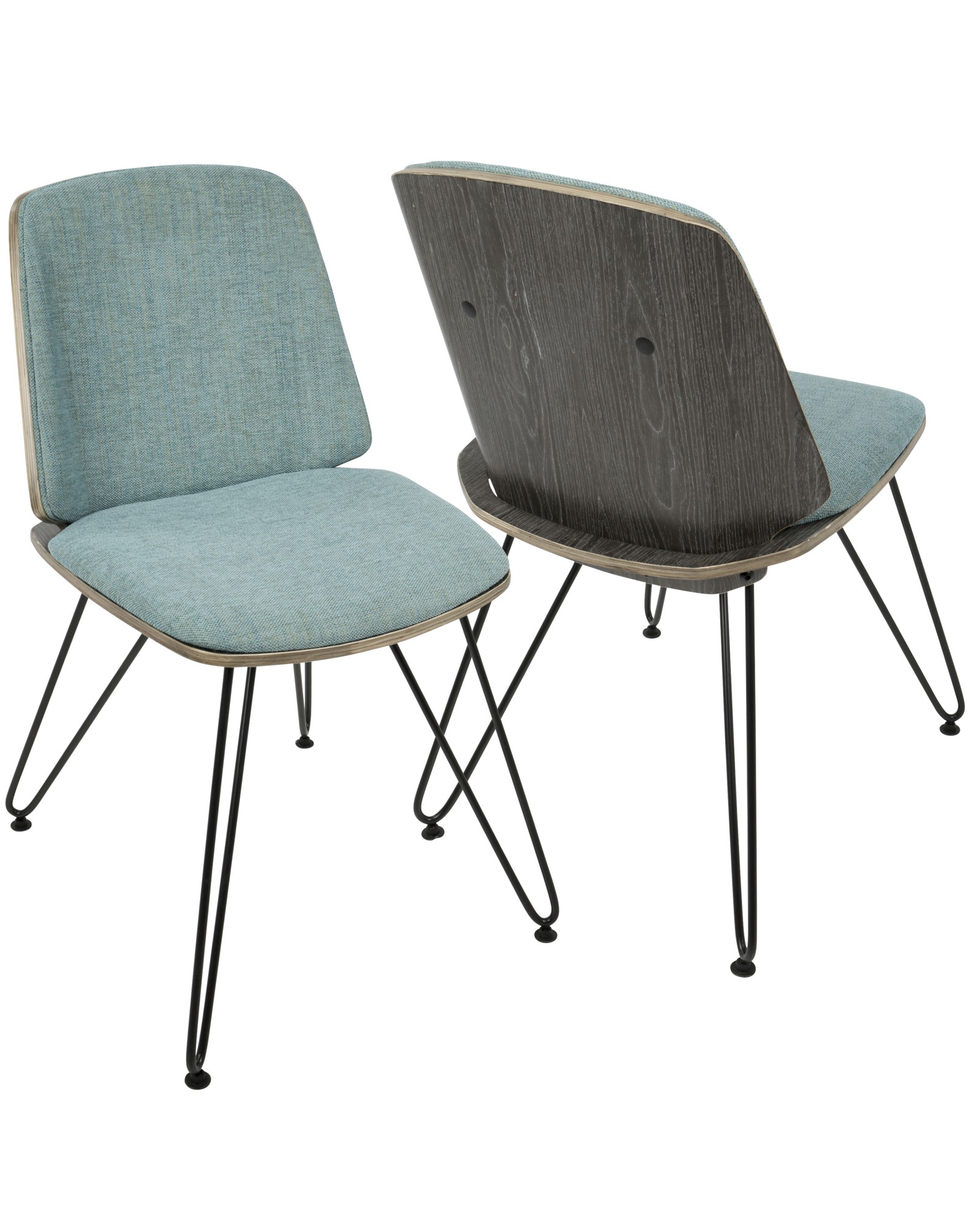 Avery Mid-Century Modern Dining/Accent Chair in Dark Grey Wood and Teal Fabric - Set of 2