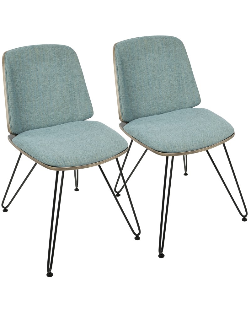 Avery Mid-Century Modern Dining/Accent Chair in Dark Grey Wood and Teal Fabric - Set of 2