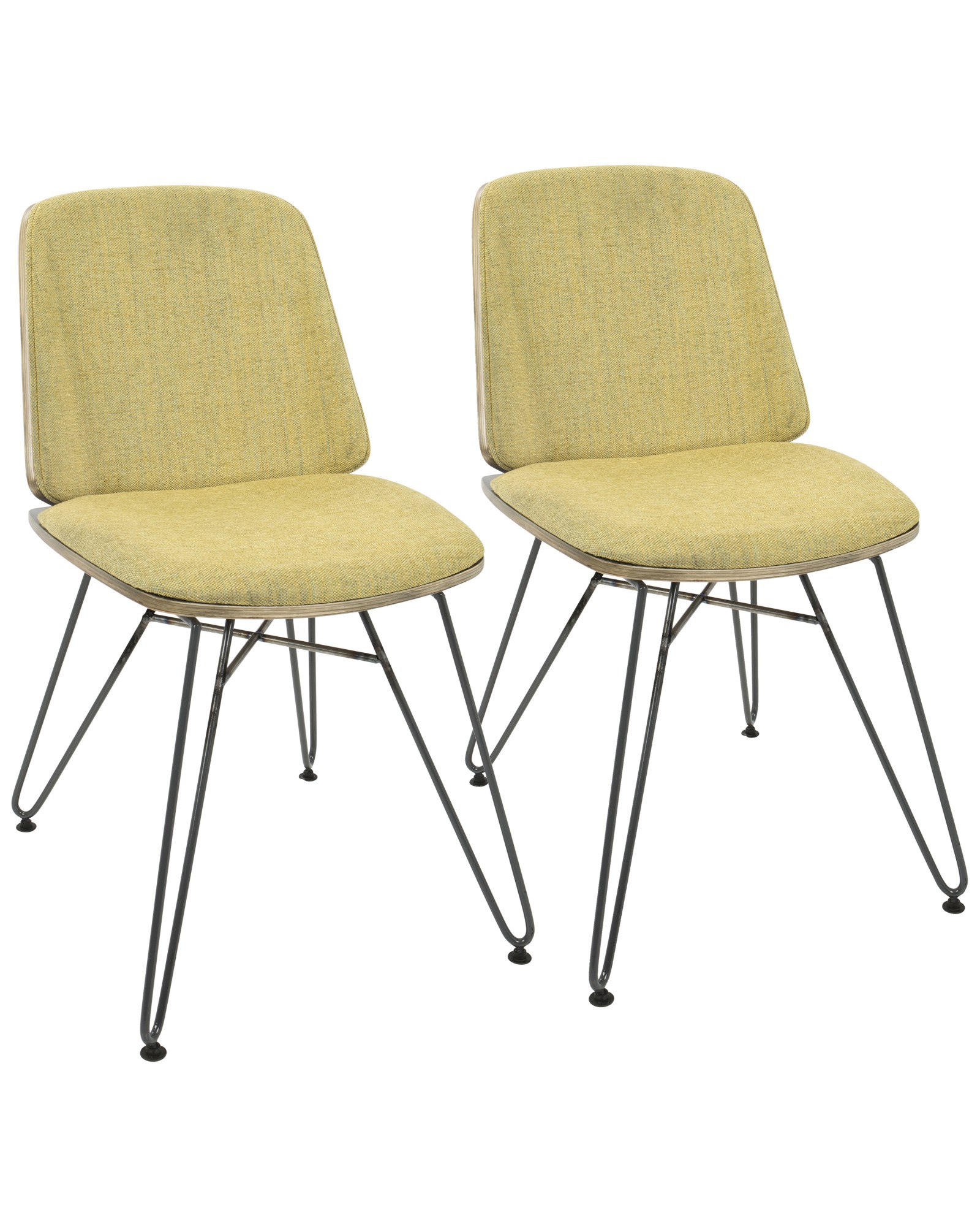 Avery Mid-Century Modern Dining/Accent Chair in Dark Grey Wood and Yellow Fabric - Set of 2