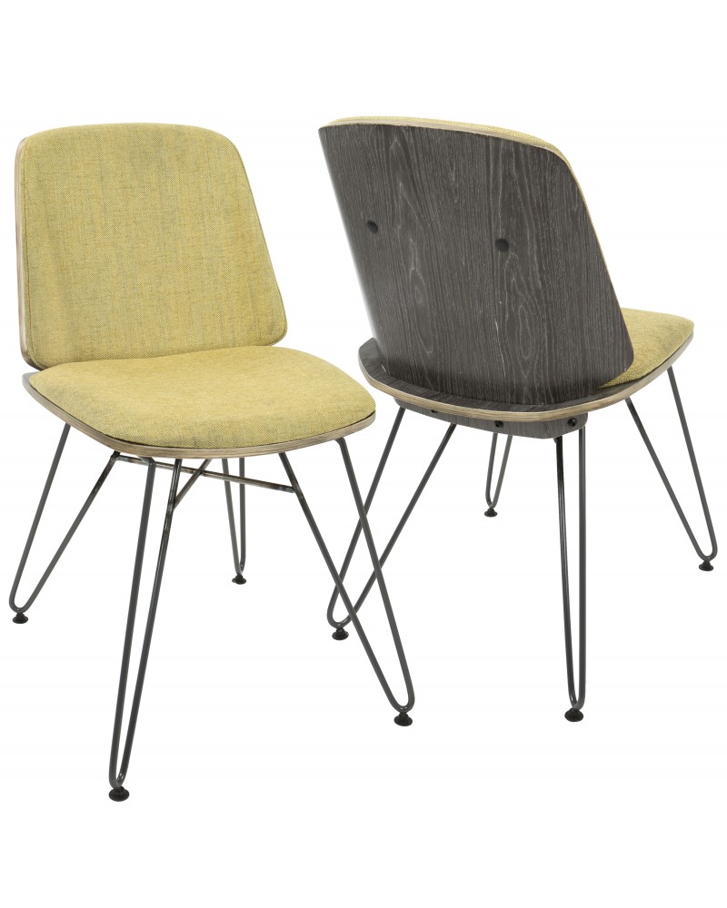 Avery Mid-Century Modern Dining/Accent Chair in Dark Grey Wood and Yellow Fabric - Set of 2