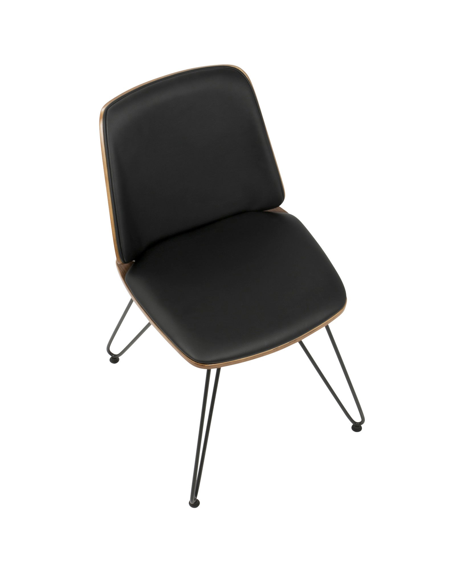 Avery Mid-Century Modern Dining/Accent Chair in Walnut Wood and Black Faux Leather - Set of 2