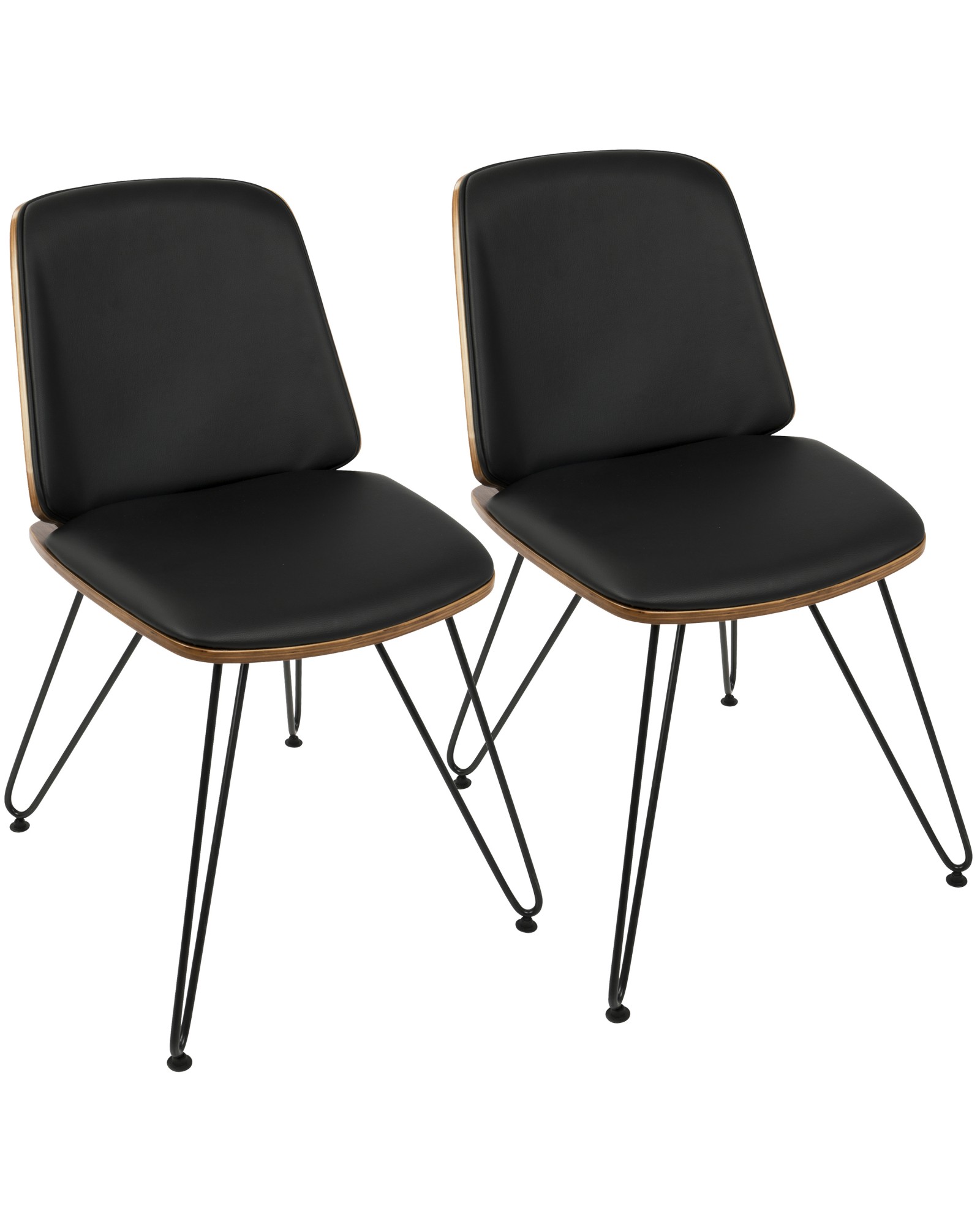 Avery Mid-Century Modern Dining/Accent Chair in Walnut Wood and Black Faux Leather - Set of 2