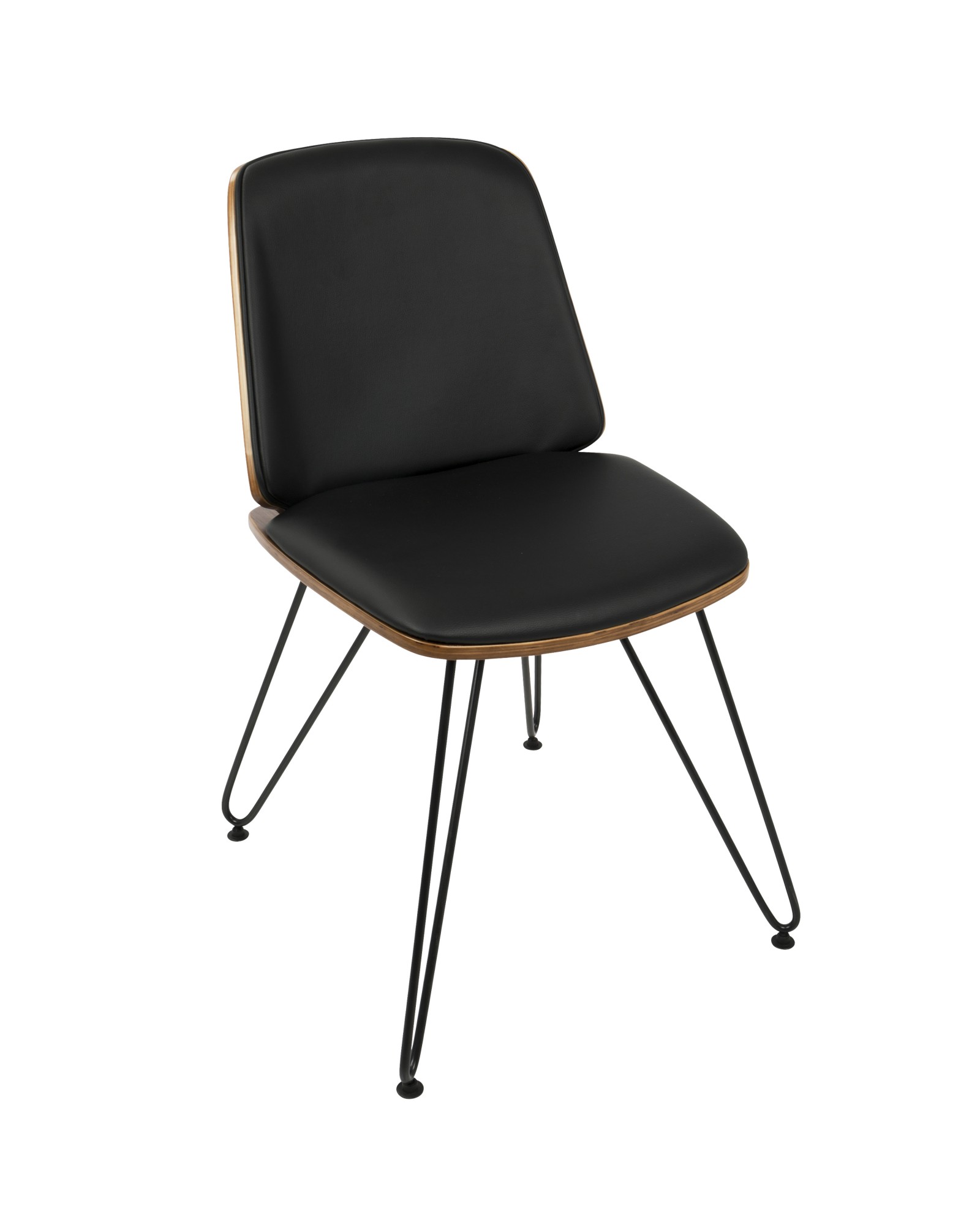 Avery Mid-Century Modern Dining/Accent Chair in Walnut Wood and Black Faux Leather - Set of 2