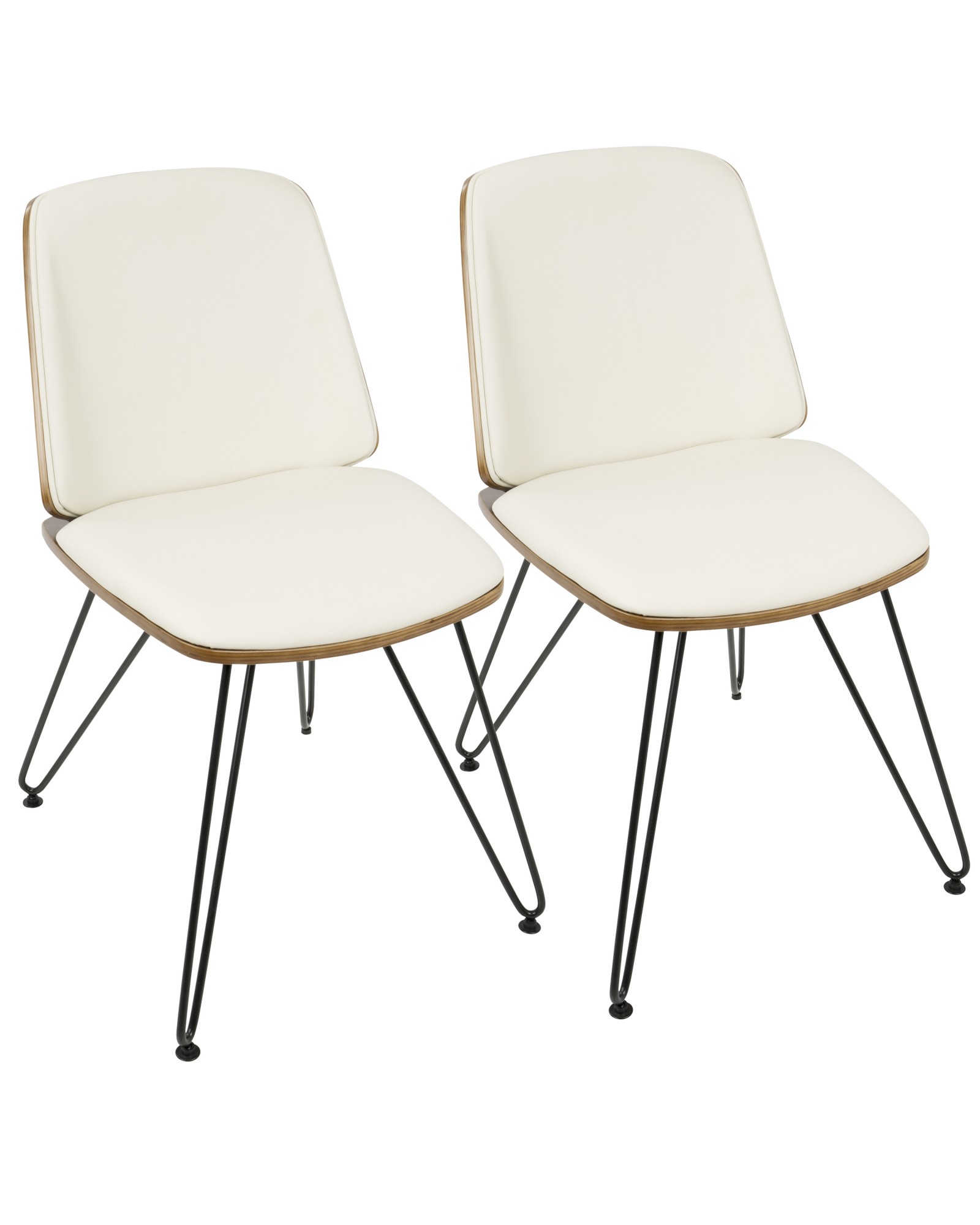 Avery Mid-Century Modern Dining/Accent Chair in Walnut Wood and Cream Faux Leather - Set of 2