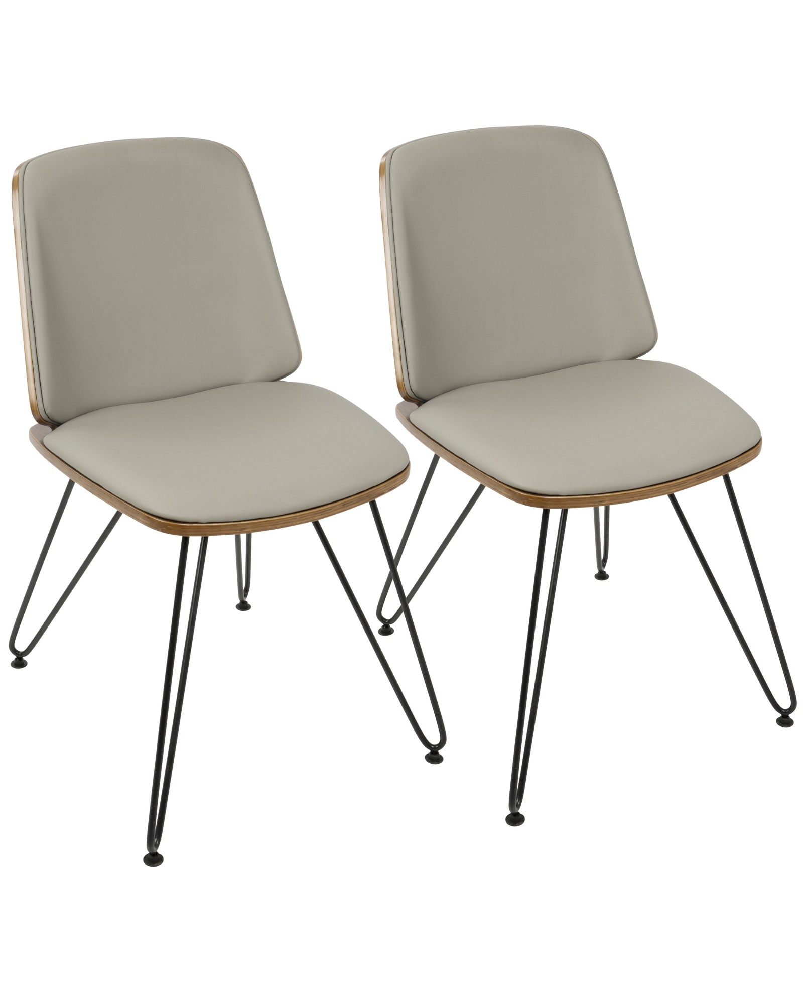 Avery Mid-Century Modern Dining/Accent Chair in Walnut Wood and Grey Faux Leather - Set of 2