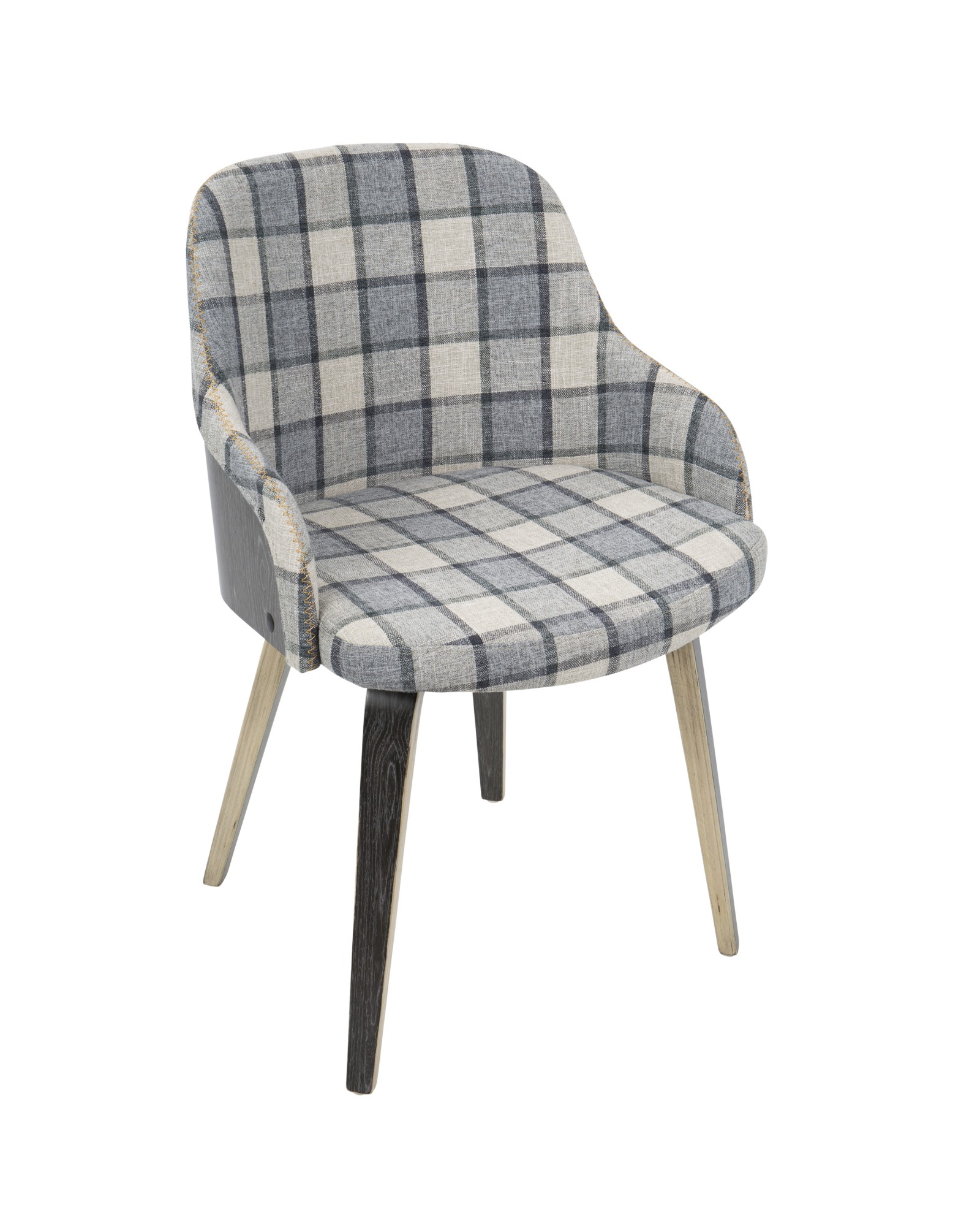 Bacci Mid-Century Modern Dining/ Accent Chair in Light Grey Wood and Grey Plaid