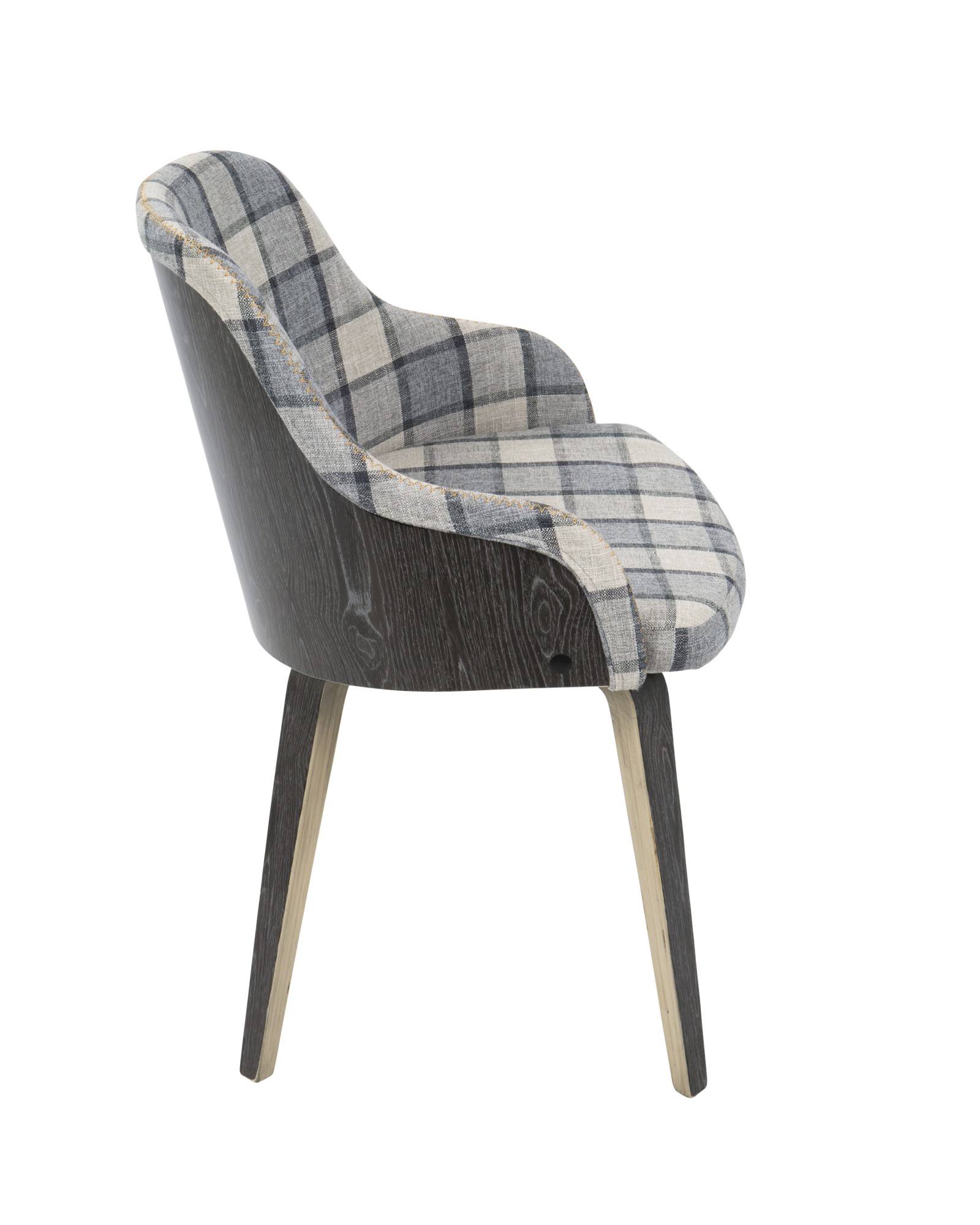 Bacci Mid-Century Modern Dining/ Accent Chair in Light Grey Wood and Grey Plaid