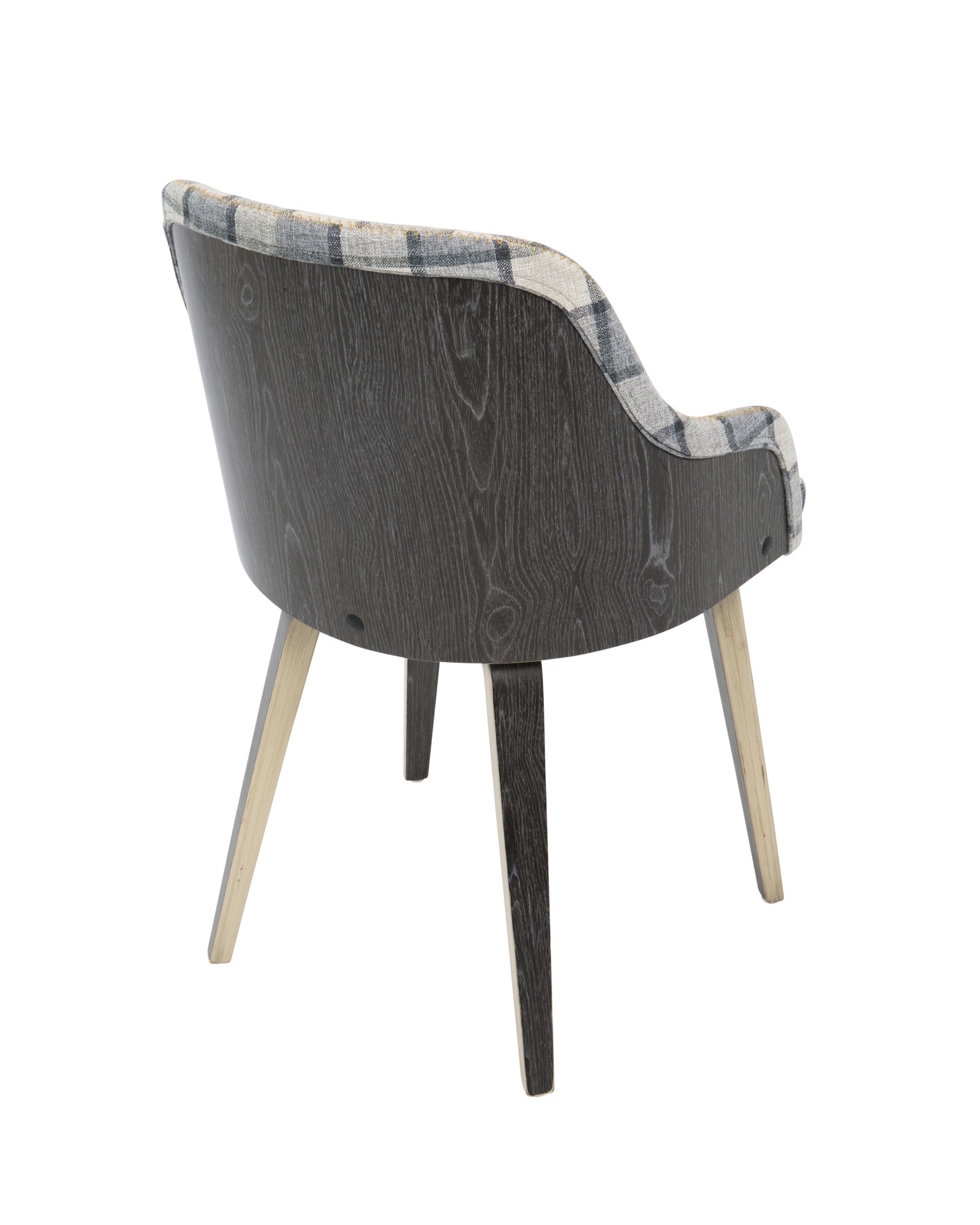 Bacci Mid-Century Modern Dining/ Accent Chair in Light Grey Wood and Grey Plaid