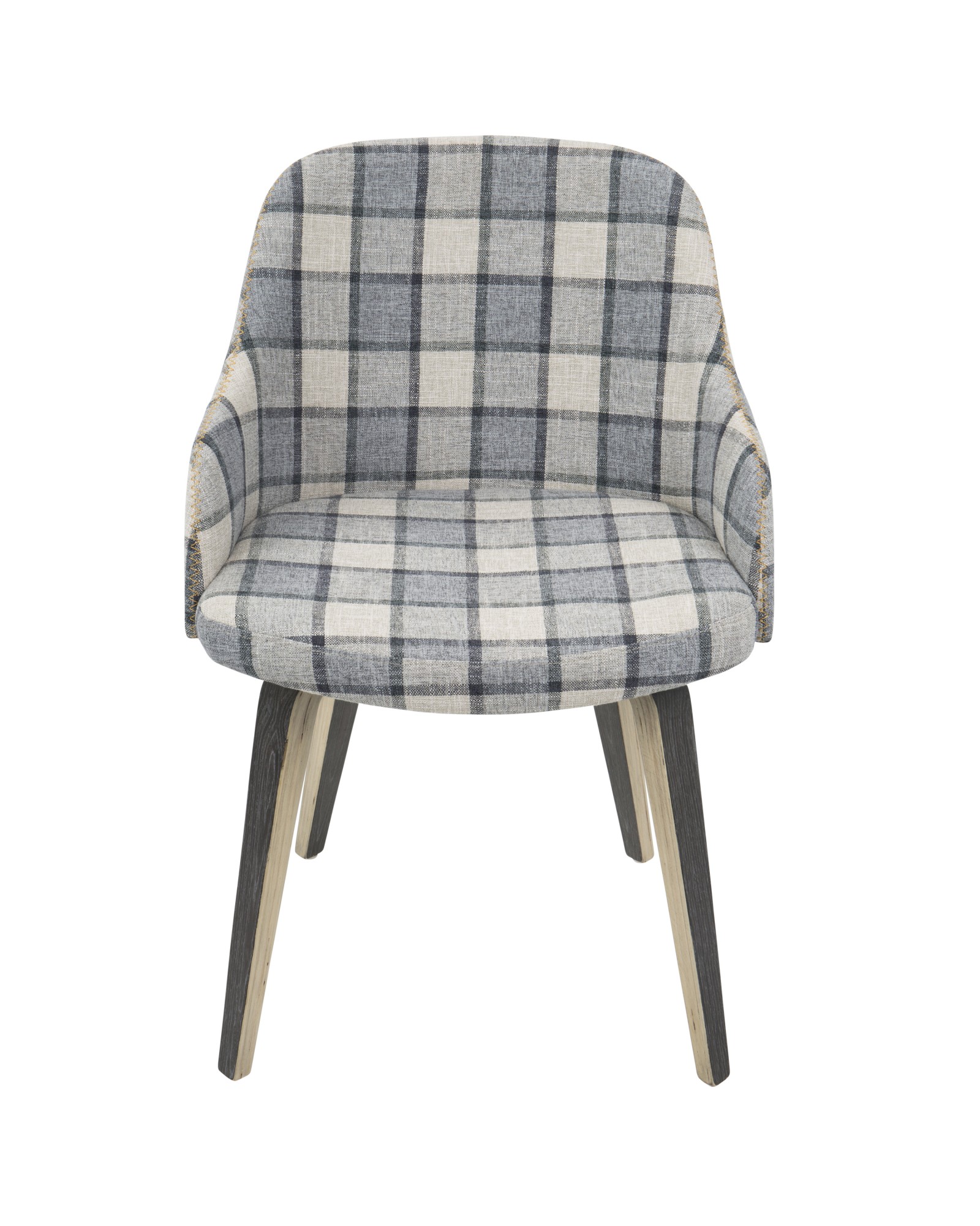 Bacci Mid-Century Modern Dining/ Accent Chair in Light Grey Wood and Grey Plaid