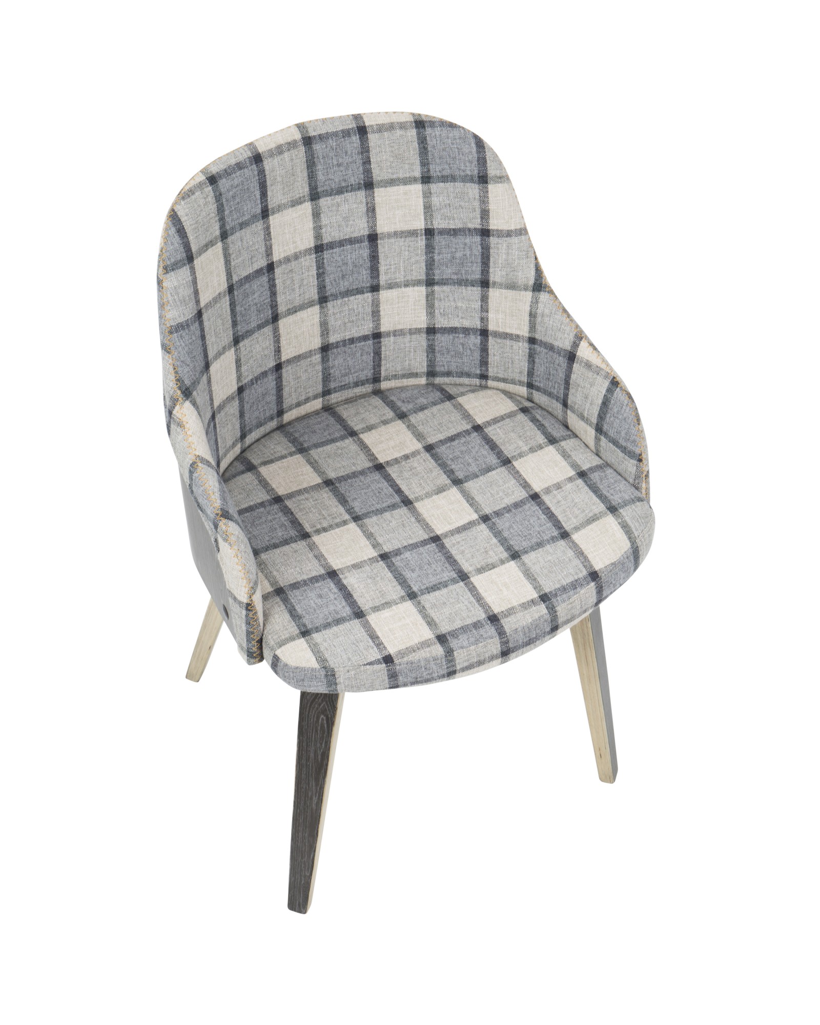 Bacci Mid-Century Modern Dining/ Accent Chair in Light Grey Wood and Grey Plaid