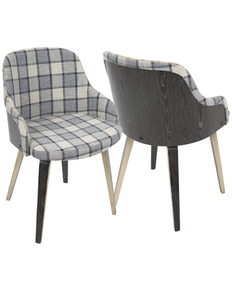 Bacci Mid-Century Modern Dining/ Accent Chair in Light Grey Wood and Grey Plaid