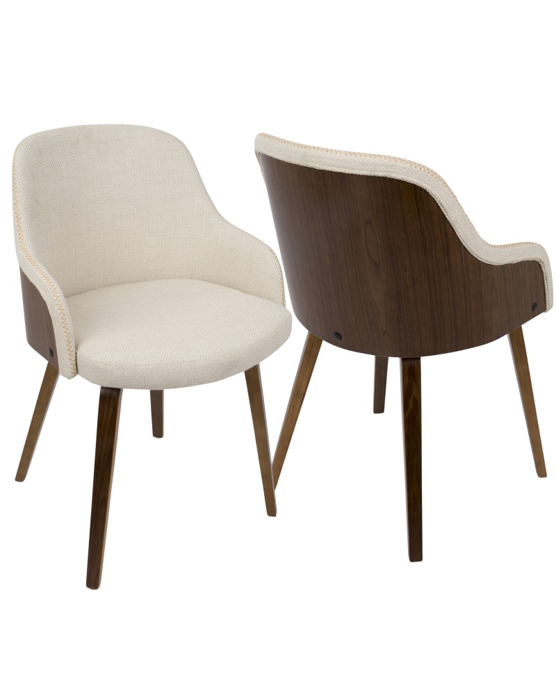 Bacci Mid-Century Modern Dining/ Accent Chair in Walnut Wood and Cream Fabric