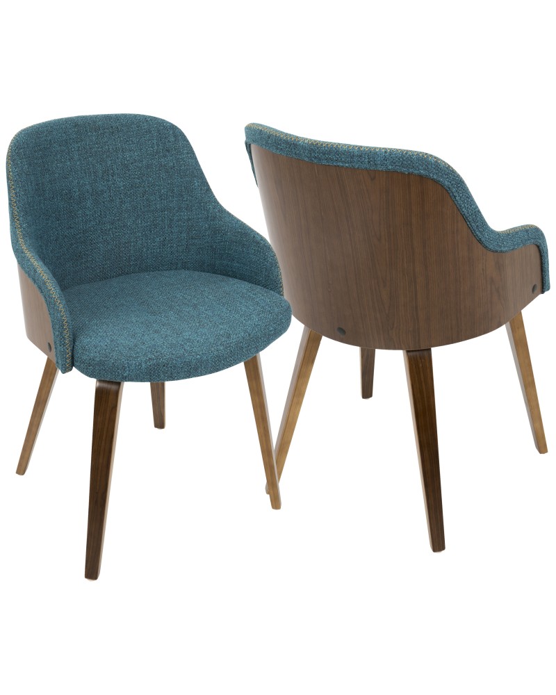 Bacci Mid-Century Modern Dining/ Accent Chair in Walnut Wood and Teal Fabric