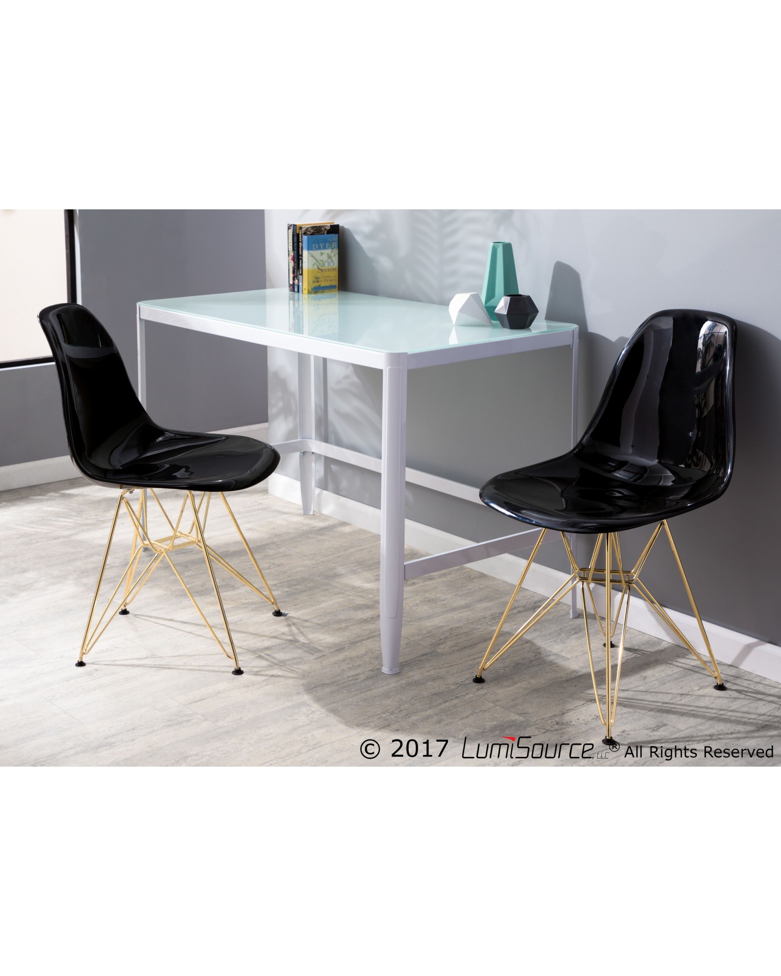 Brady Mid-Century Modern Dining/Accent Chair in Gold and Black -Set of 2