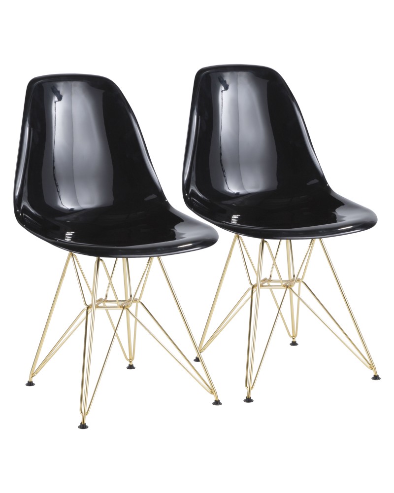 Brady Mid-Century Modern Dining/Accent Chair in Gold and Black -Set of 2