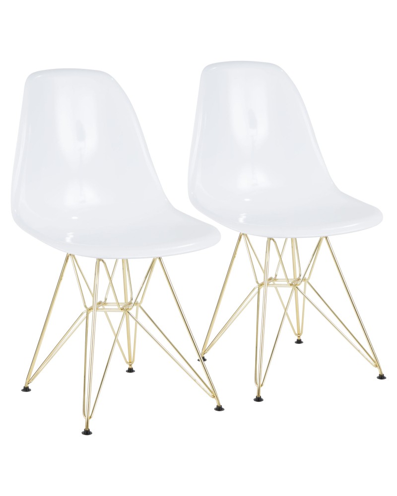 Brady Mid-Century Modern Dining/Accent Chair in Gold and White -Set of 2