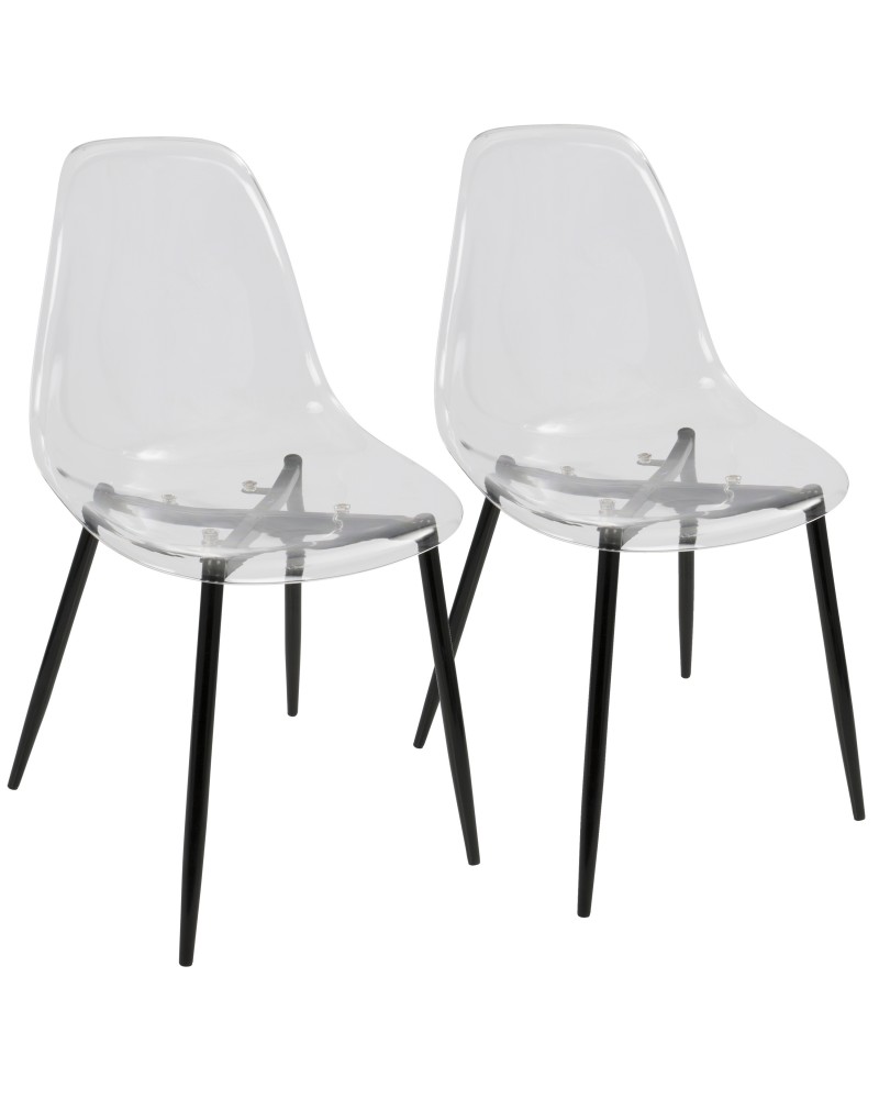 Clara Mid-Century Modern Dining Chair in Black and Clear - Set of 2