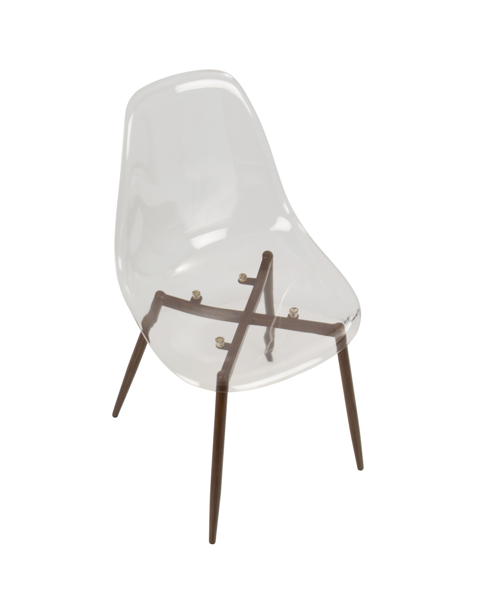 Clara Mid-Century Modern Dining Chair in Walnut and Clear - Set of 2