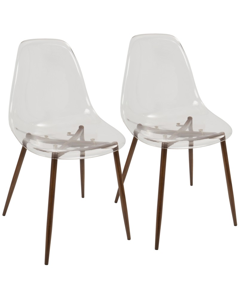 Clara Mid-Century Modern Dining Chair in Walnut and Clear - Set of 2