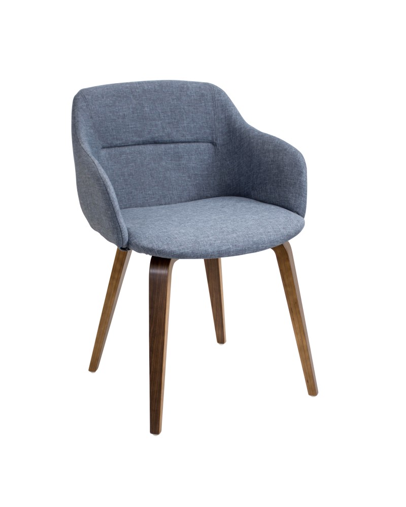 Campania Mid-Century Modern Dining/Accent Chair in Walnut and Blue