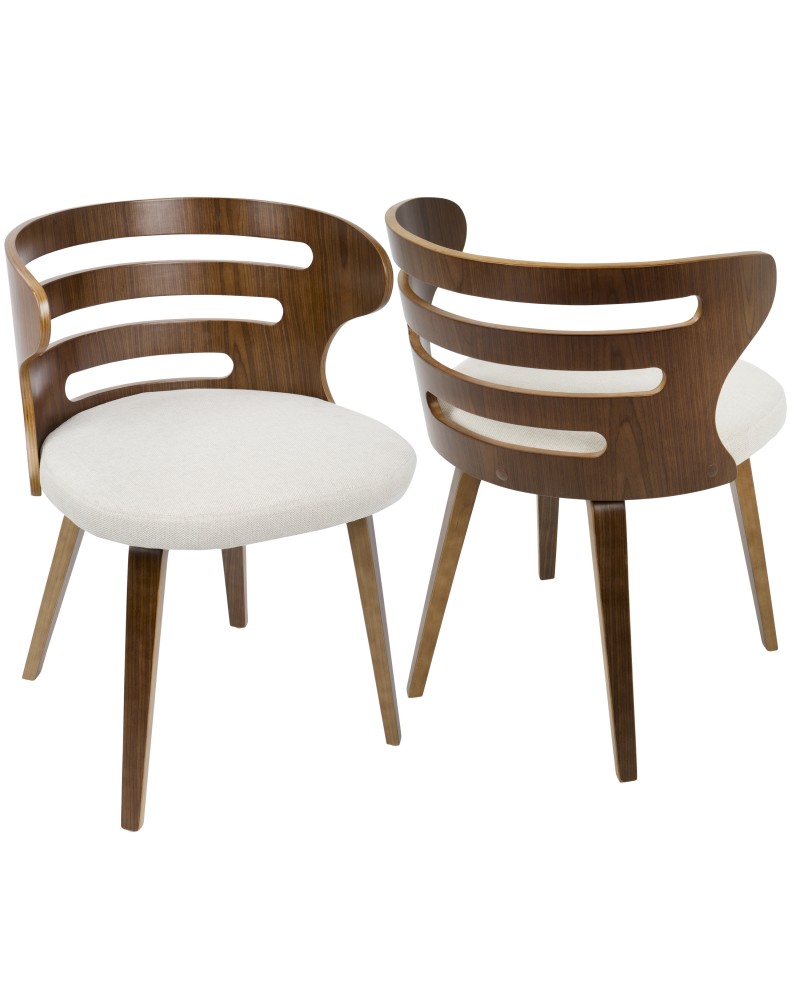 Cosi Mid-Century Modern Dining/Accent Chair in Walnut and Cream Fabric