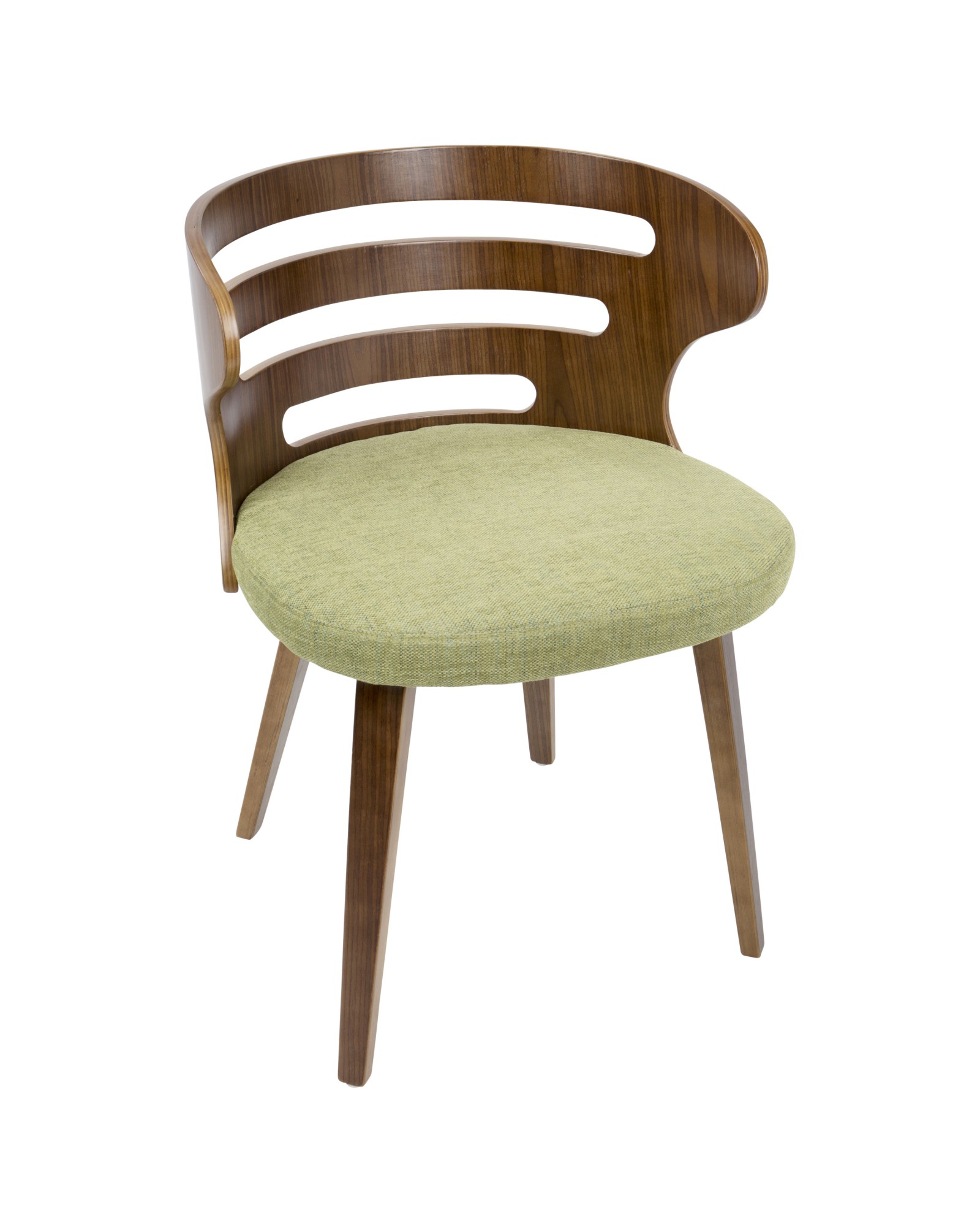 Cosi Mid-Century Modern Dining/Accent Chair in Walnut and Green Fabric