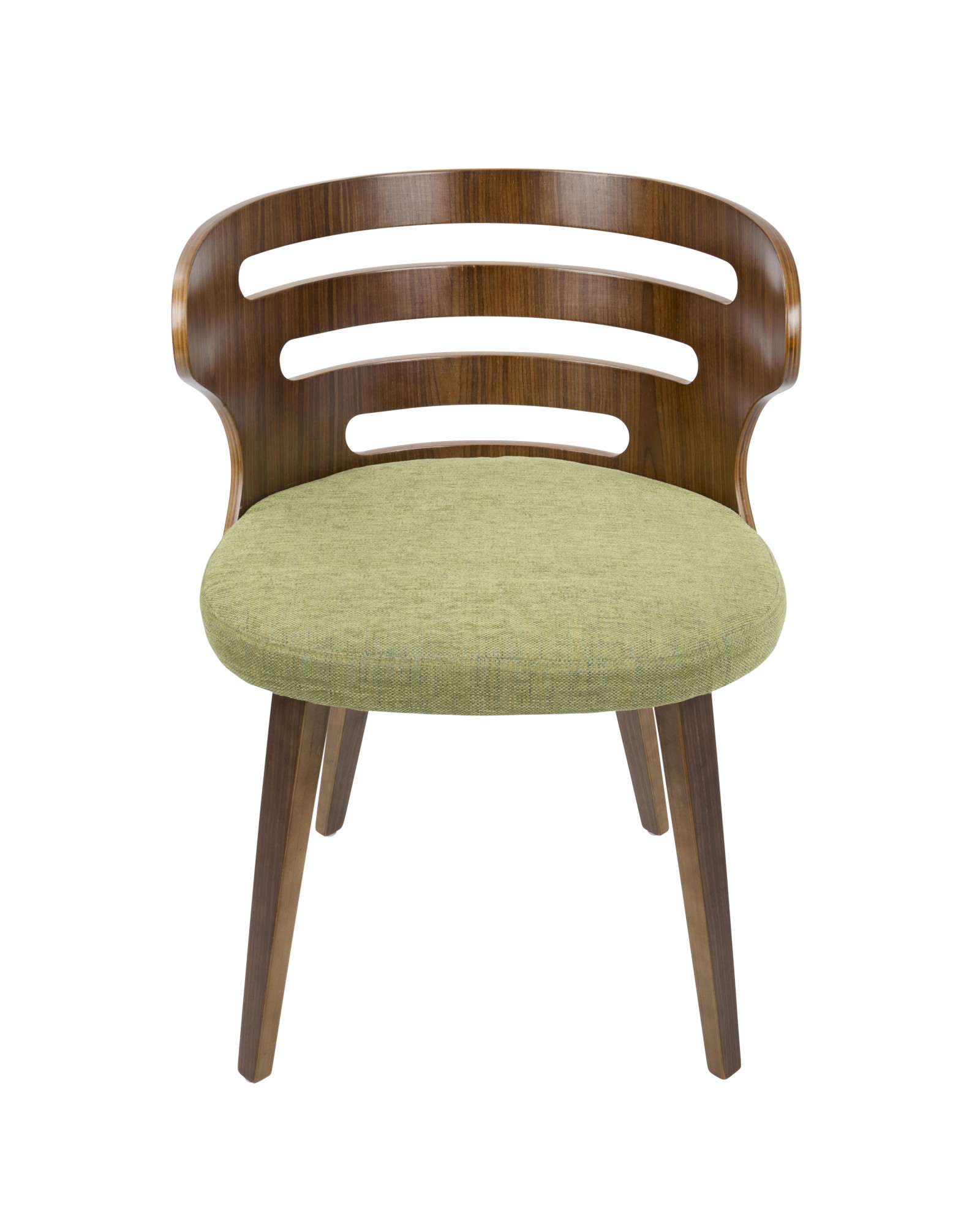 Cosi Mid-Century Modern Dining/Accent Chair in Walnut and Green Fabric