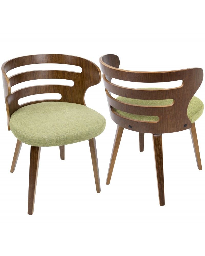 Cosi Mid-Century Modern Dining/Accent Chair in Walnut and Green Fabric