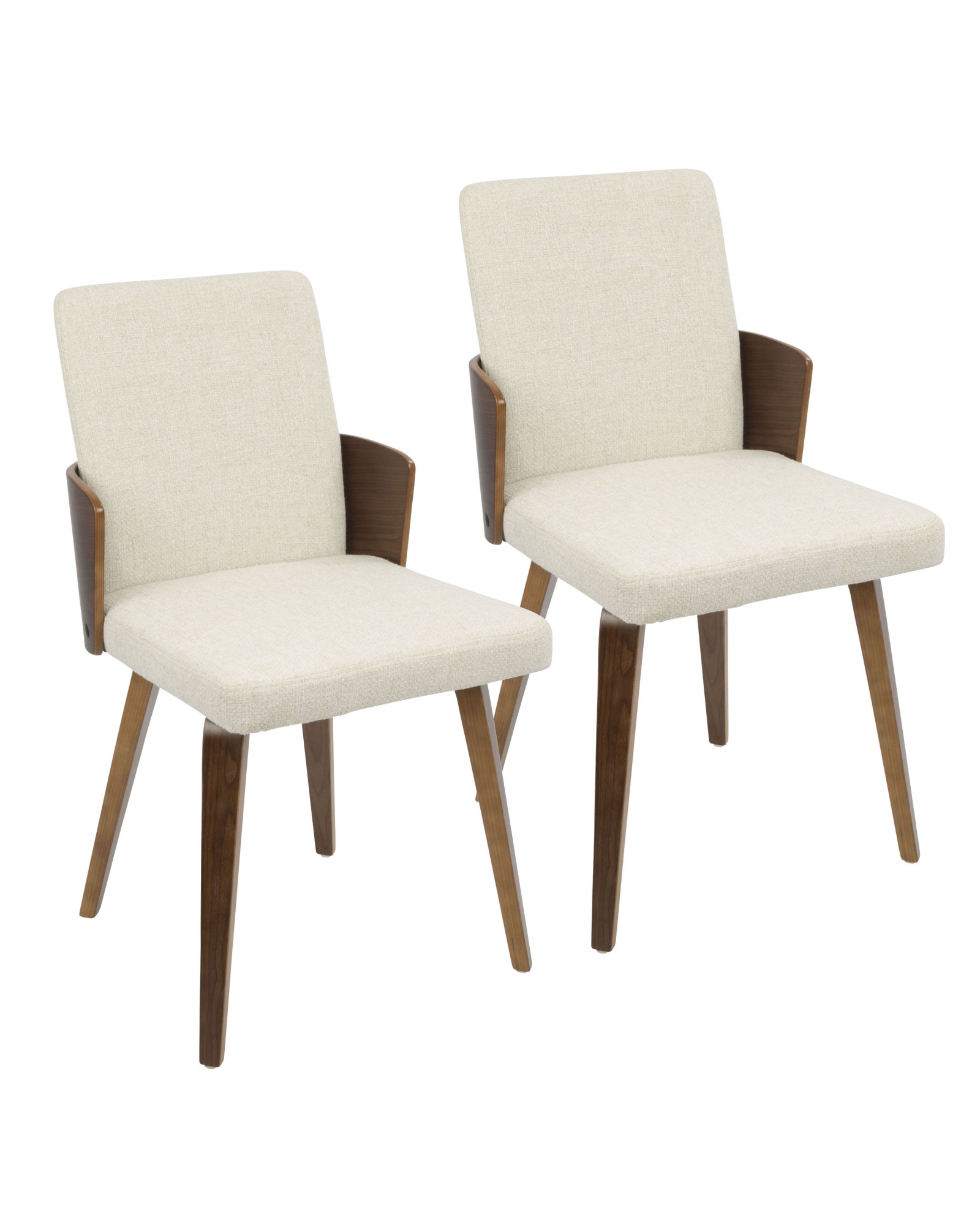 Carmella Mid-Century Modern Dining/Accent Chair in Walnut and Cream Fabric - Set of 2