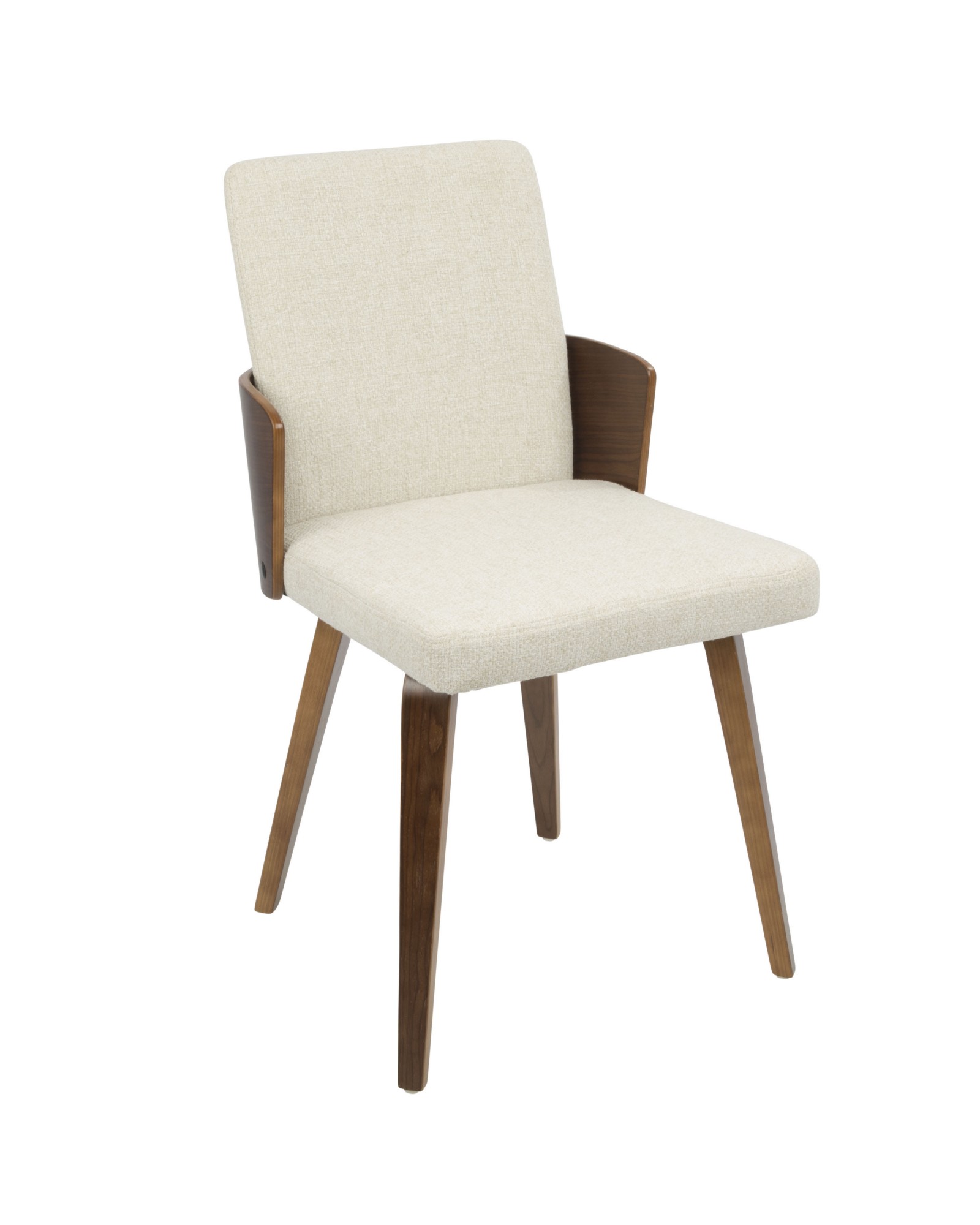 Carmella Mid-Century Modern Dining/Accent Chair in Walnut and Cream Fabric - Set of 2