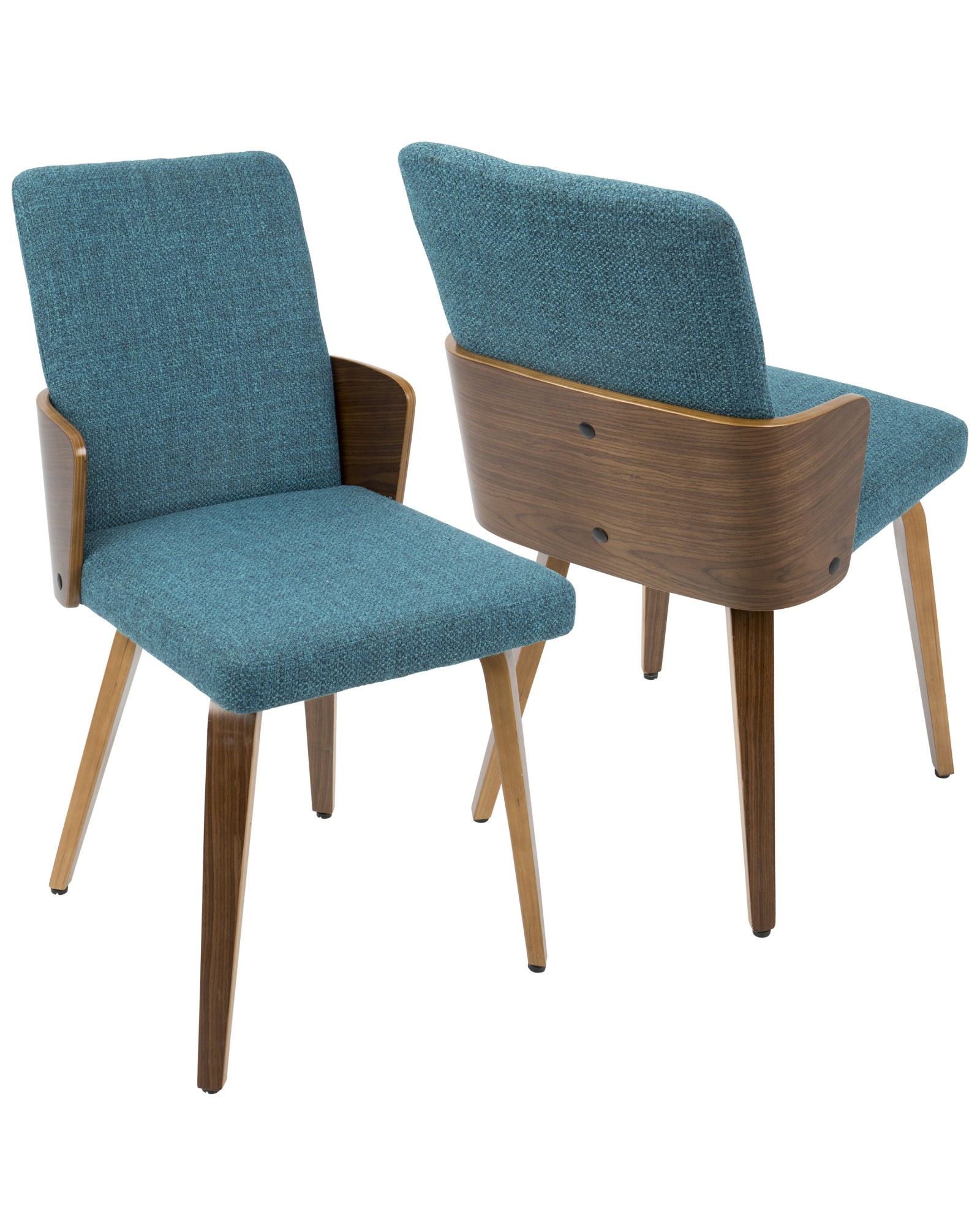 Carmella Mid-Century Modern Dining/Accent Chair in Walnut and Teal Fabric - Set of 2