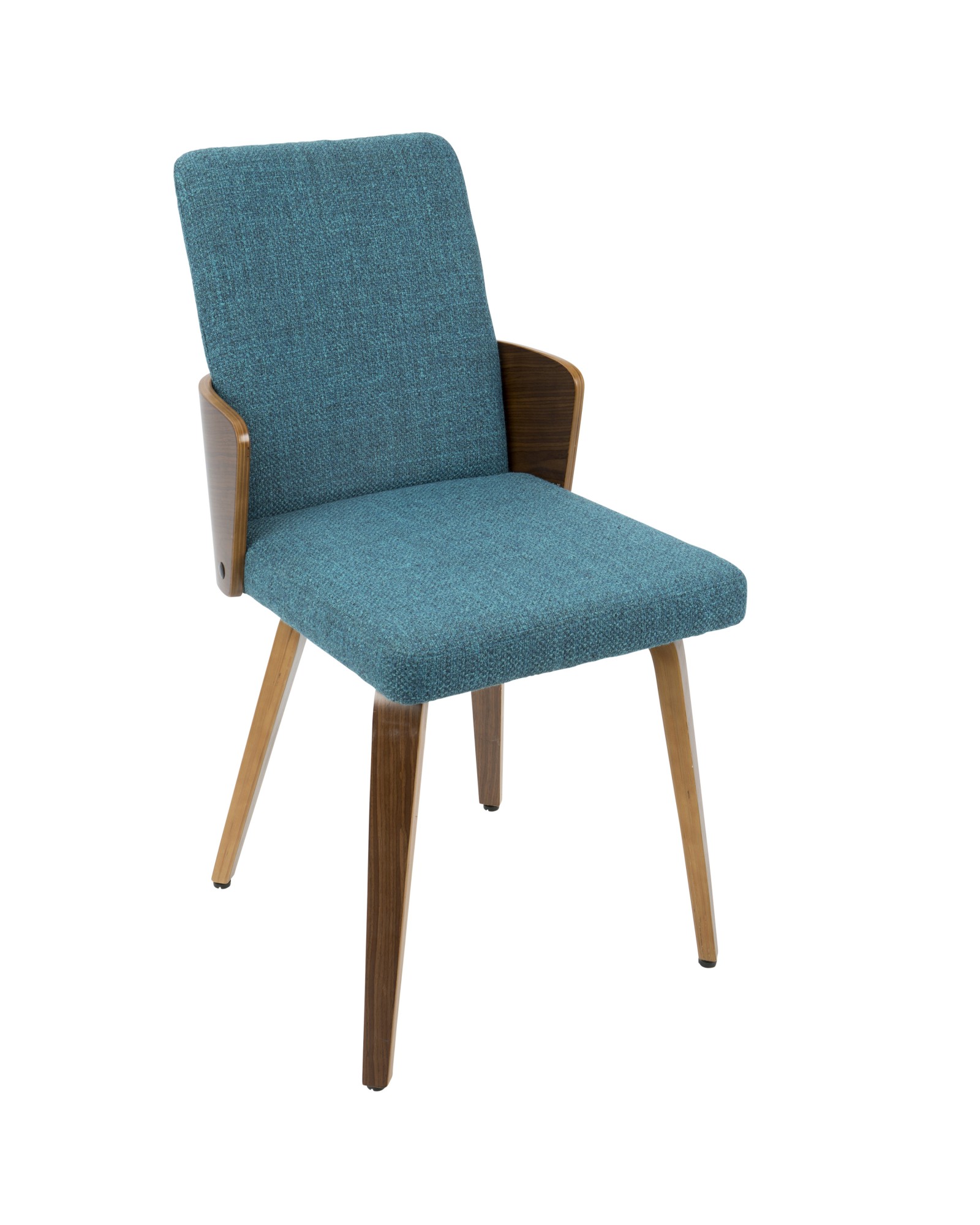 Carmella Mid-Century Modern Dining/Accent Chair in Walnut and Teal Fabric - Set of 2