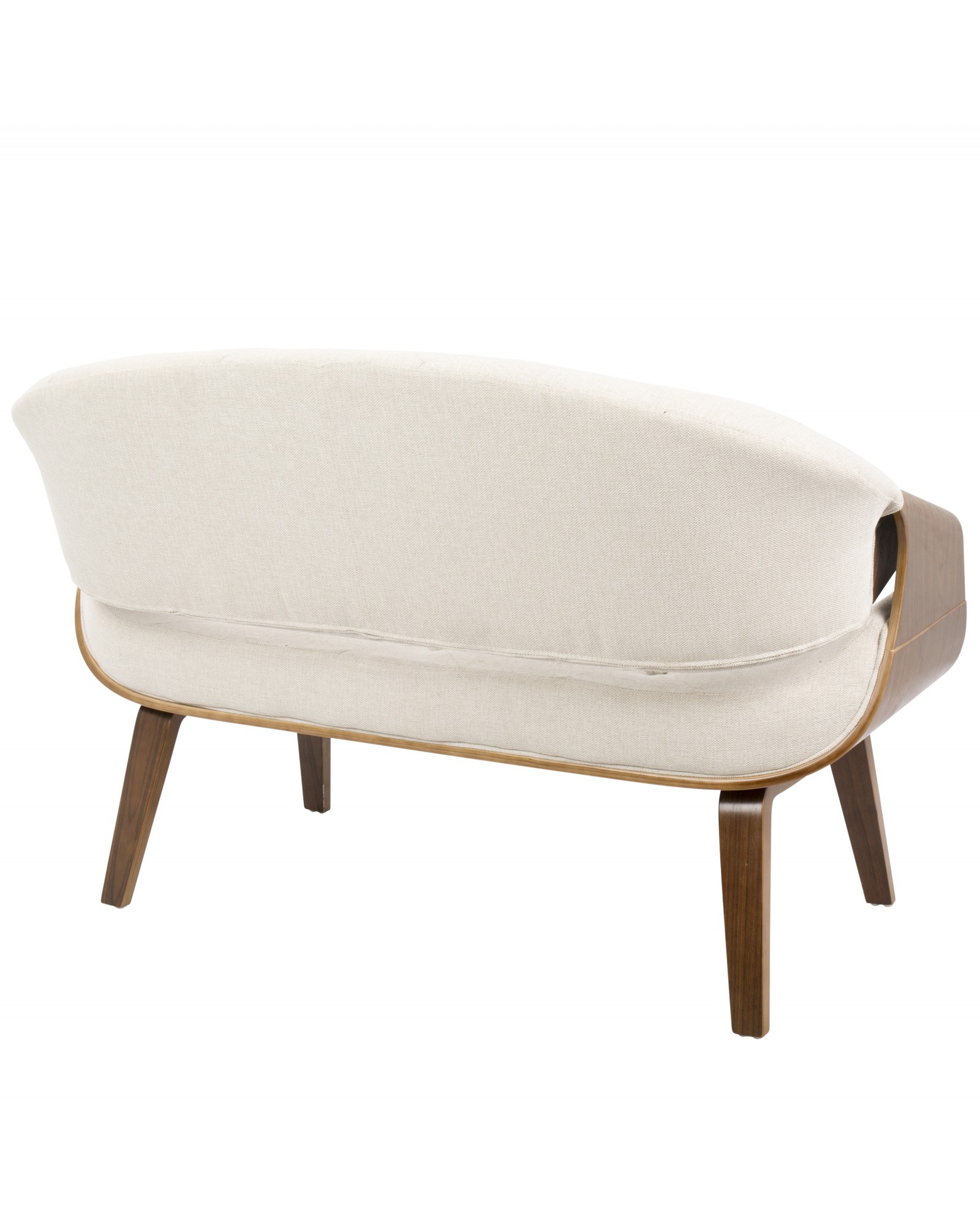 Curvo Mid-Century Modern Tufted Settee in Walnut and Cream Fabric