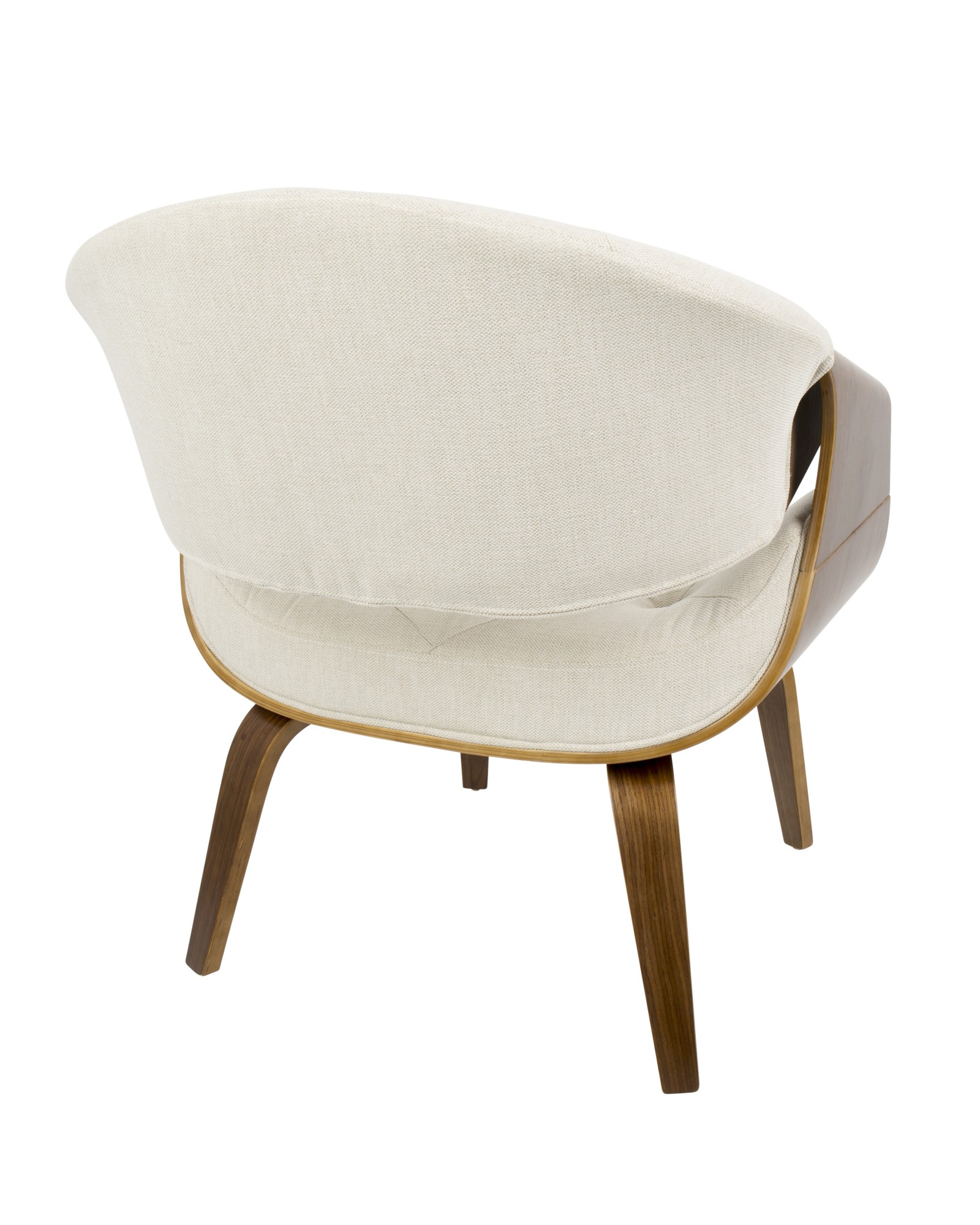 Curvo Mid-Century Modern Tufted Accent Chair in Walnut and Cream Fabric