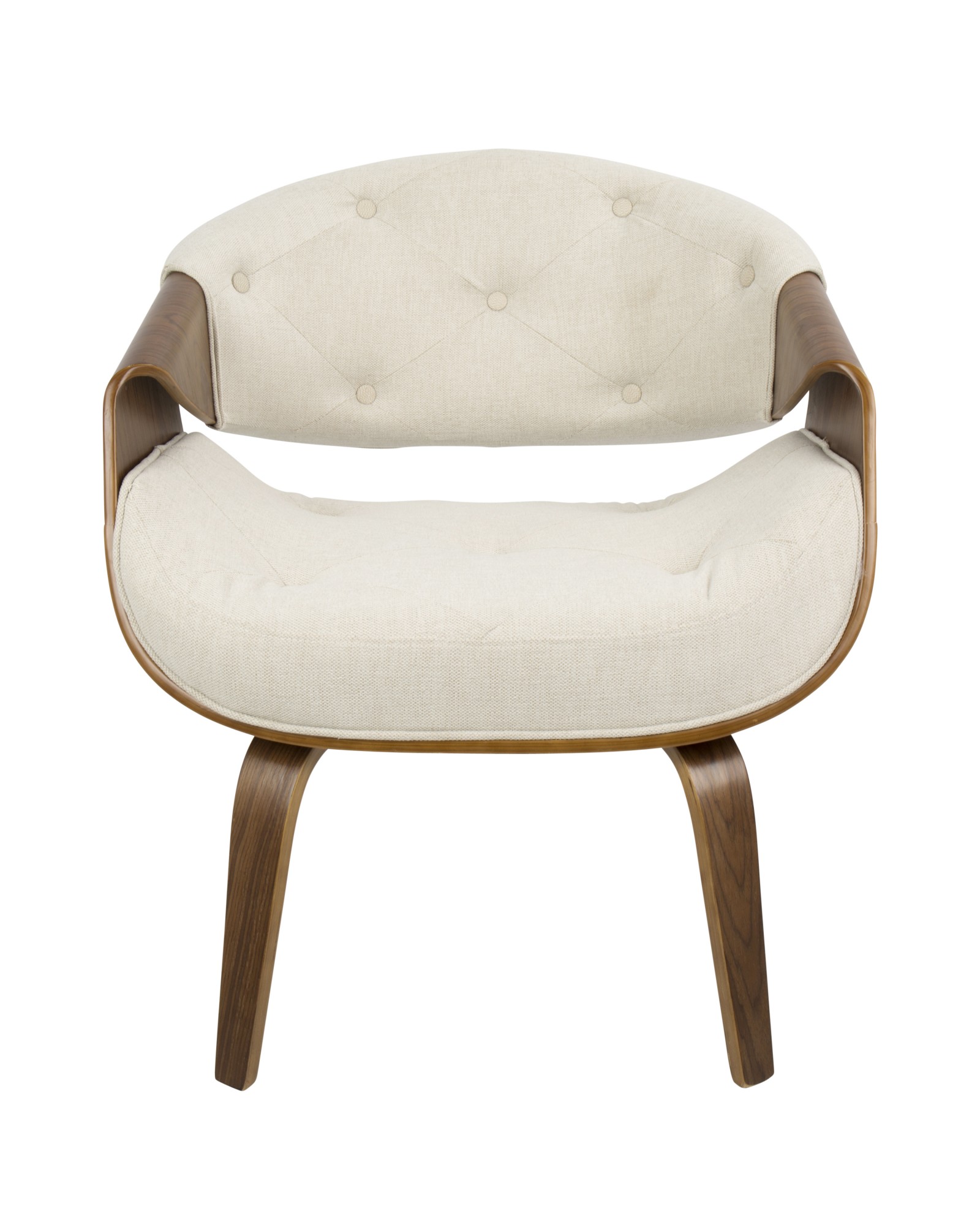 Curvo Mid-Century Modern Tufted Accent Chair in Walnut and Cream Fabric