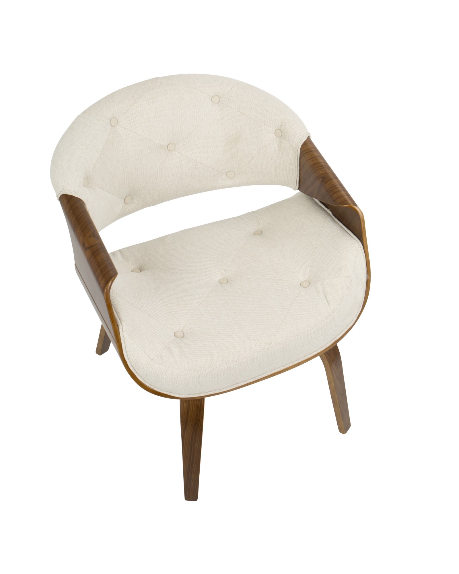 Curvo Mid-Century Modern Tufted Accent Chair in Walnut and Cream Fabric