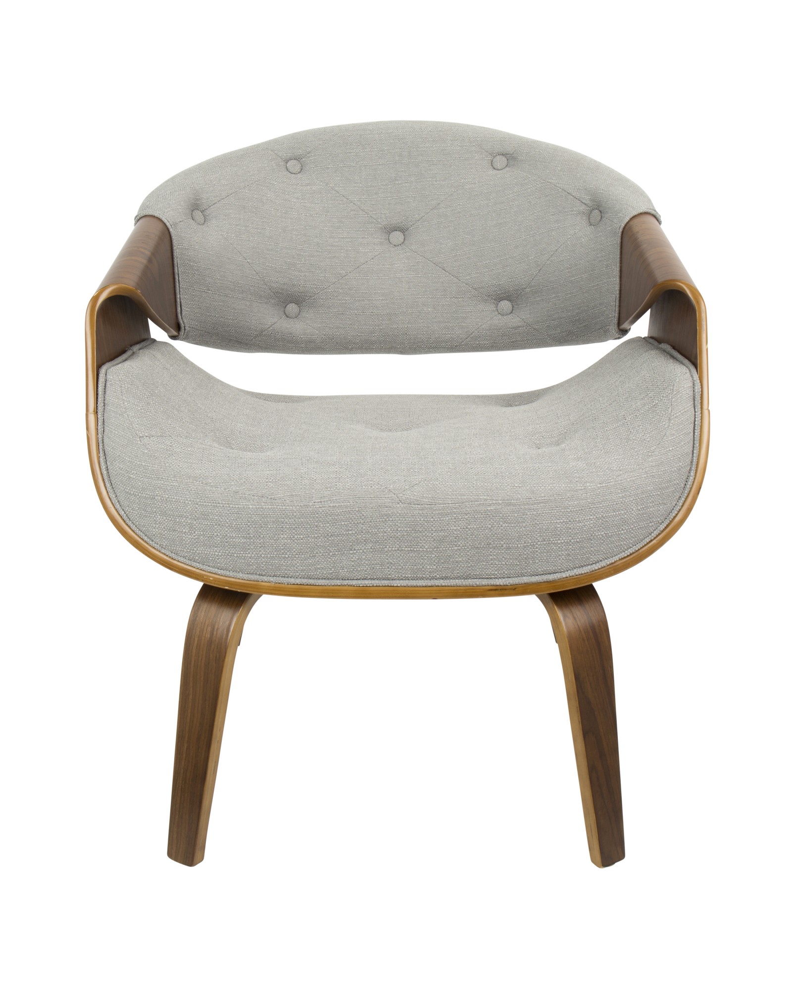 Curvo Mid-Century Modern Tufted Accent Chair in Walnut and Grey Fabric