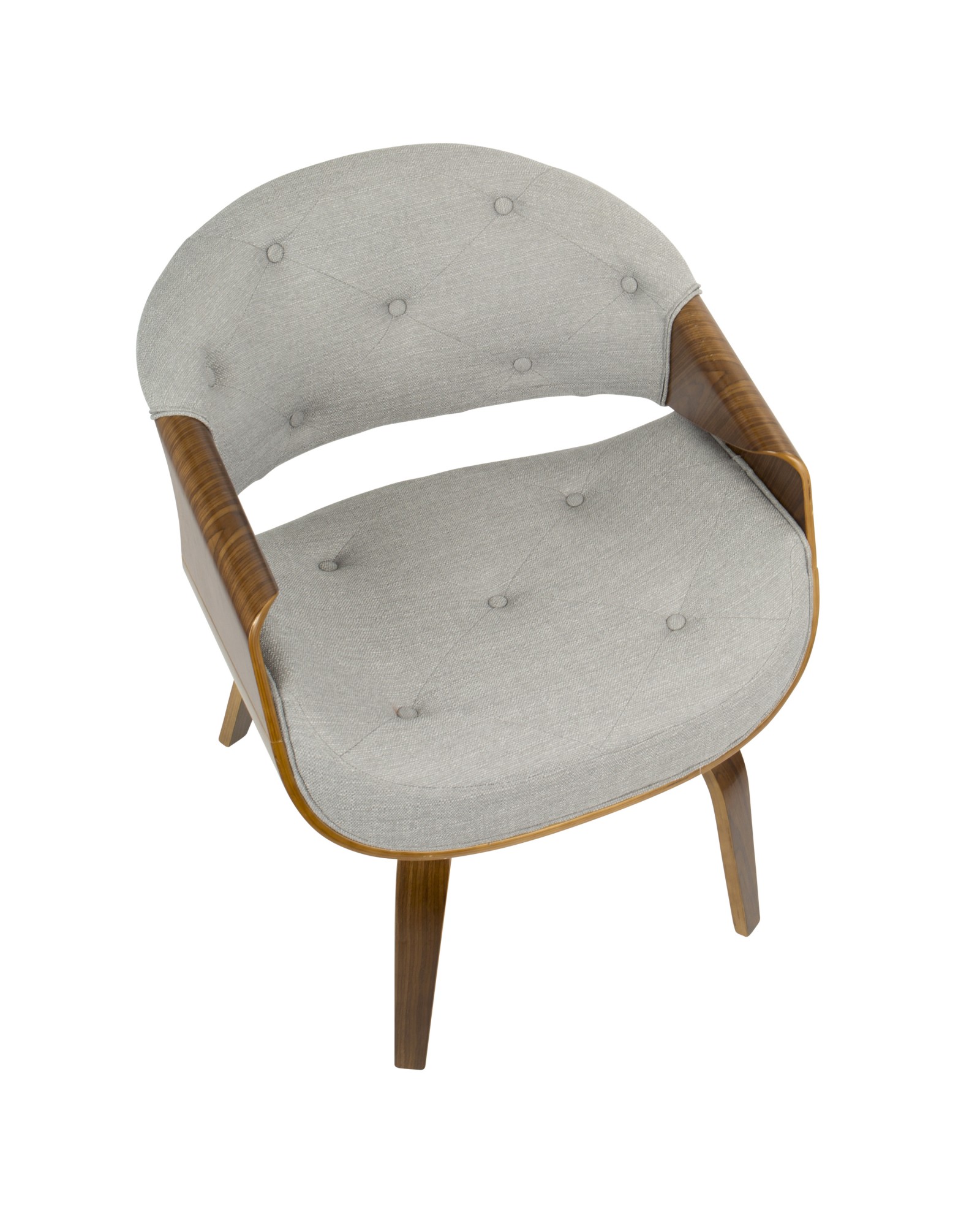 Curvo Mid-Century Modern Tufted Accent Chair in Walnut and Grey Fabric