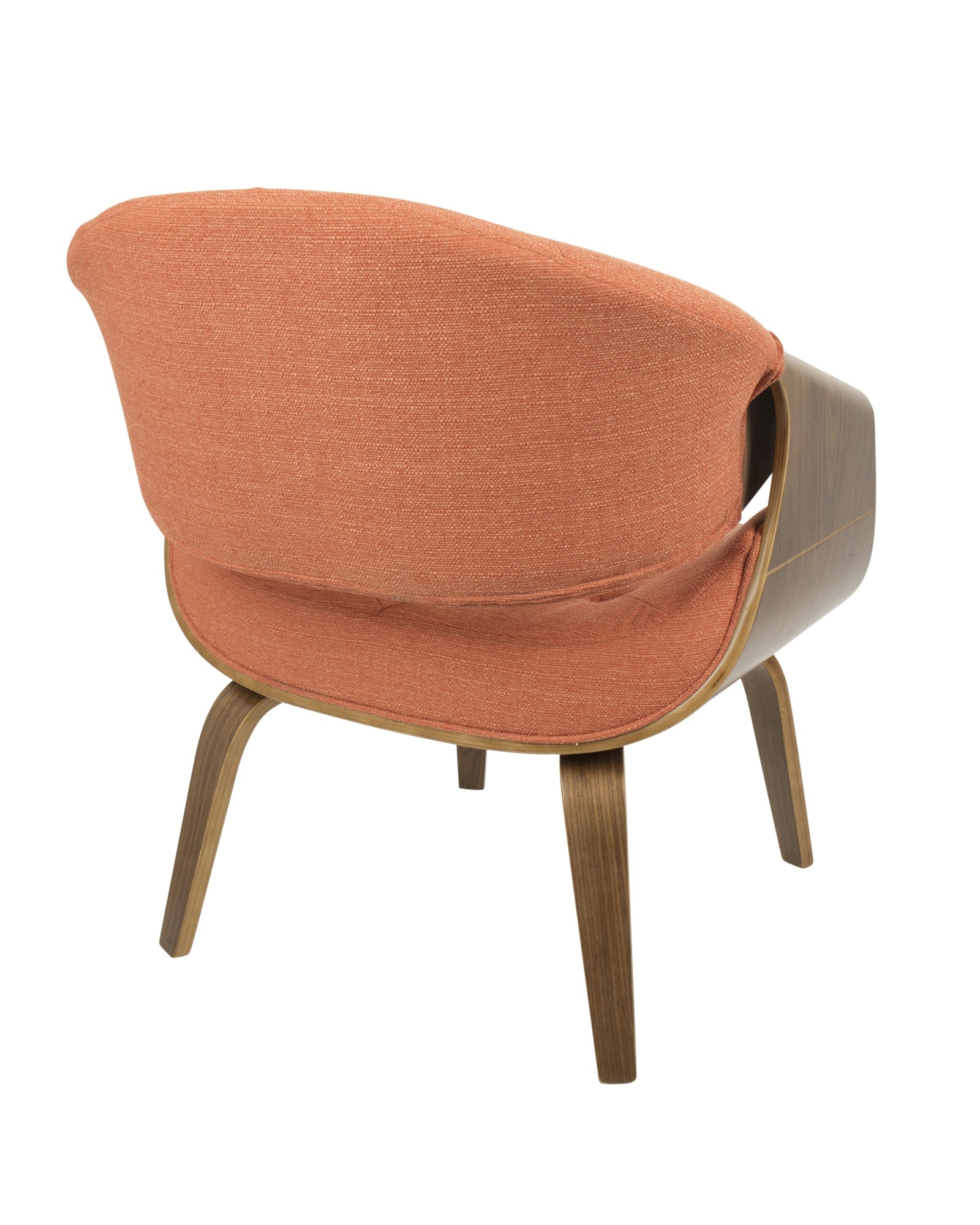 Curvo Mid-Century Modern Tufted Accent Chair in Walnut and Orange Fabric