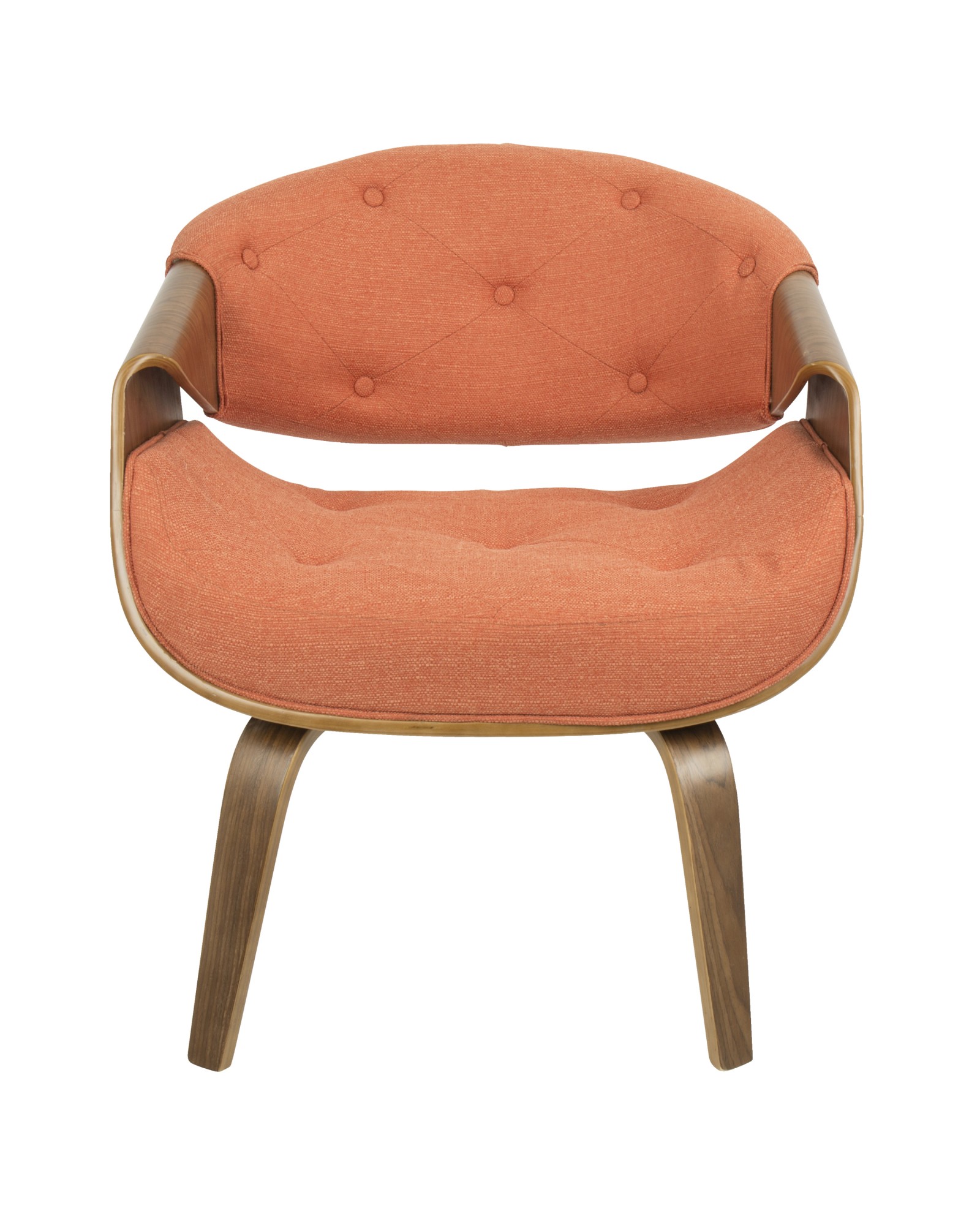 Curvo Mid-Century Modern Tufted Accent Chair in Walnut and Orange Fabric