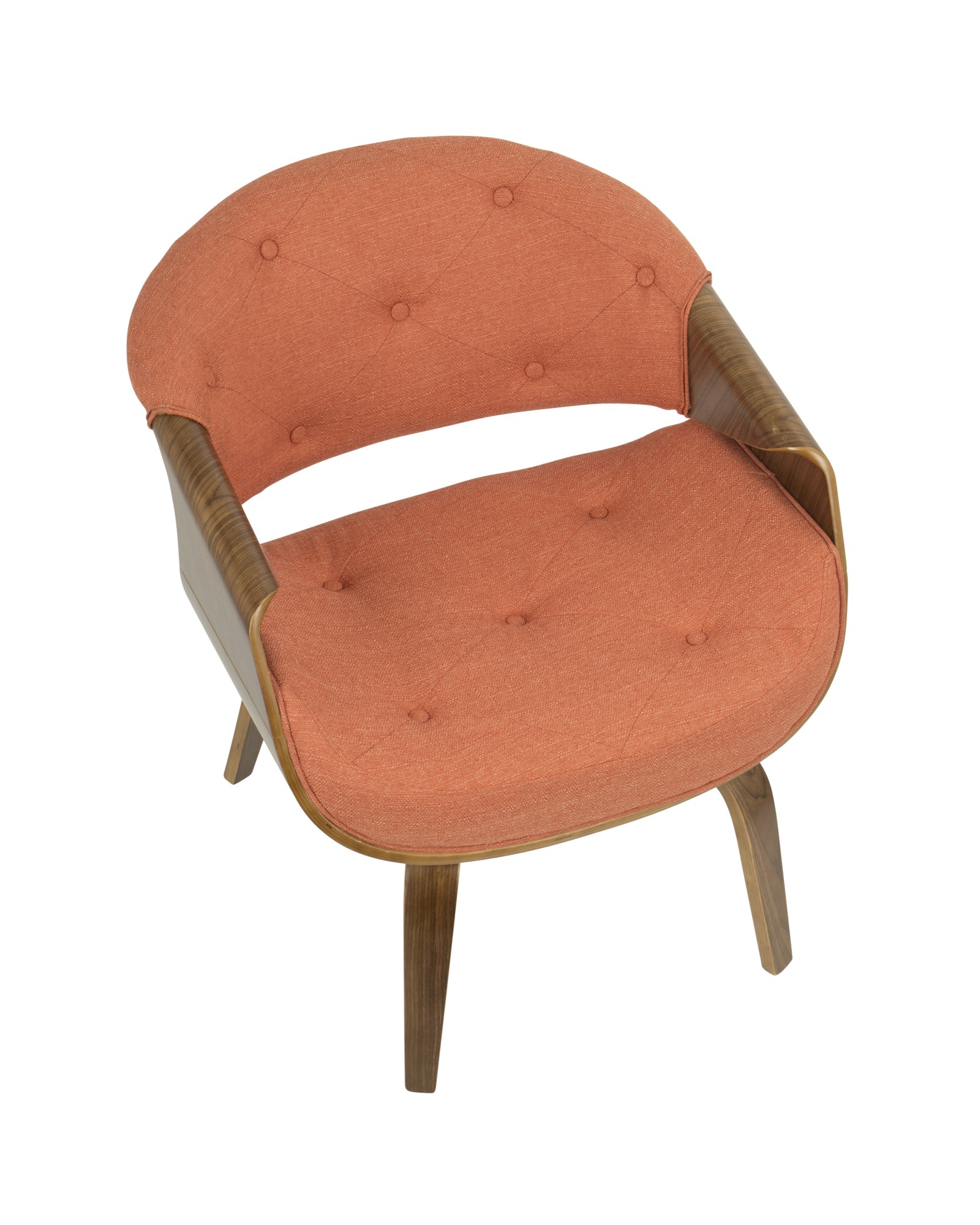 Curvo Mid-Century Modern Tufted Accent Chair in Walnut and Orange Fabric